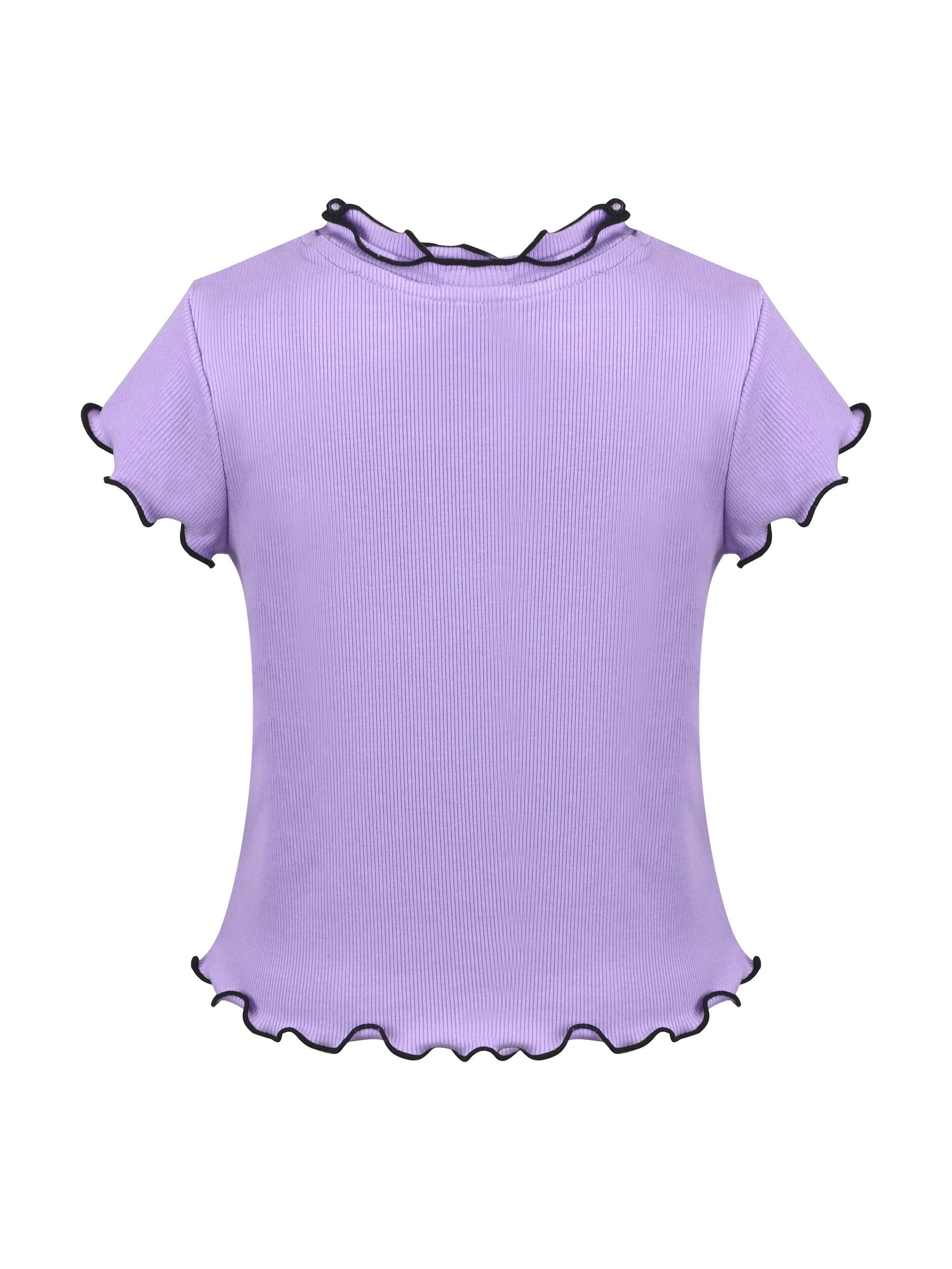 Girls Short Sleeve Tee T-Shirt Gray Butterfly Collar Cotton Purple