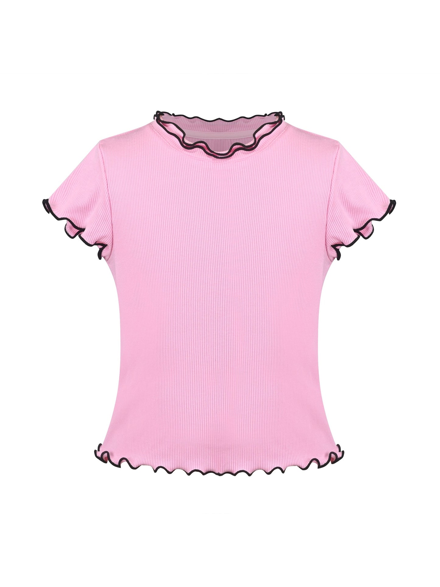 Girls Short Sleeve Tee T-Shirt Gray Butterfly Collar Cotton Pink