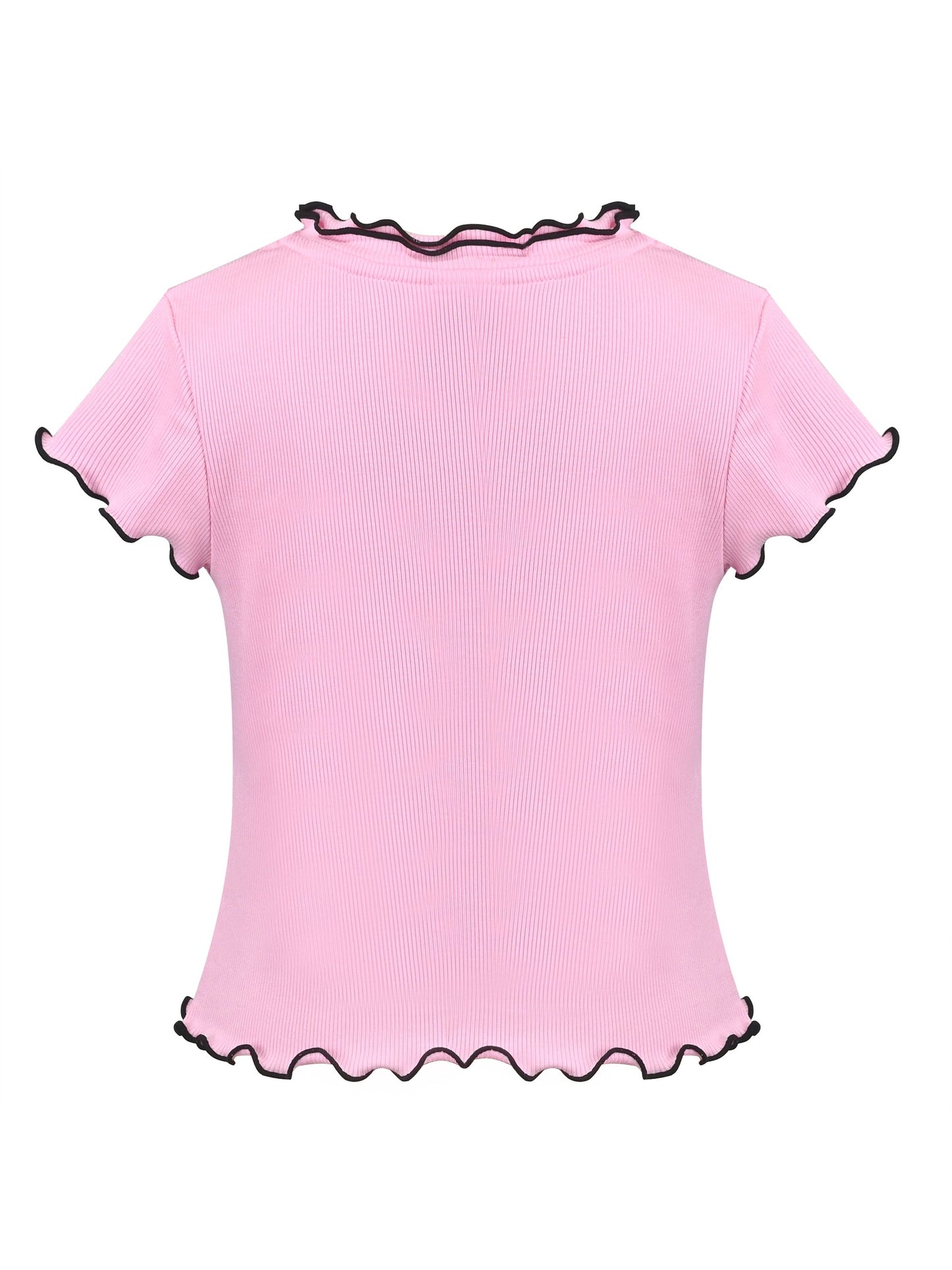 Girls Short Sleeve Tee T-Shirt Gray Butterfly Collar Cotton Pink