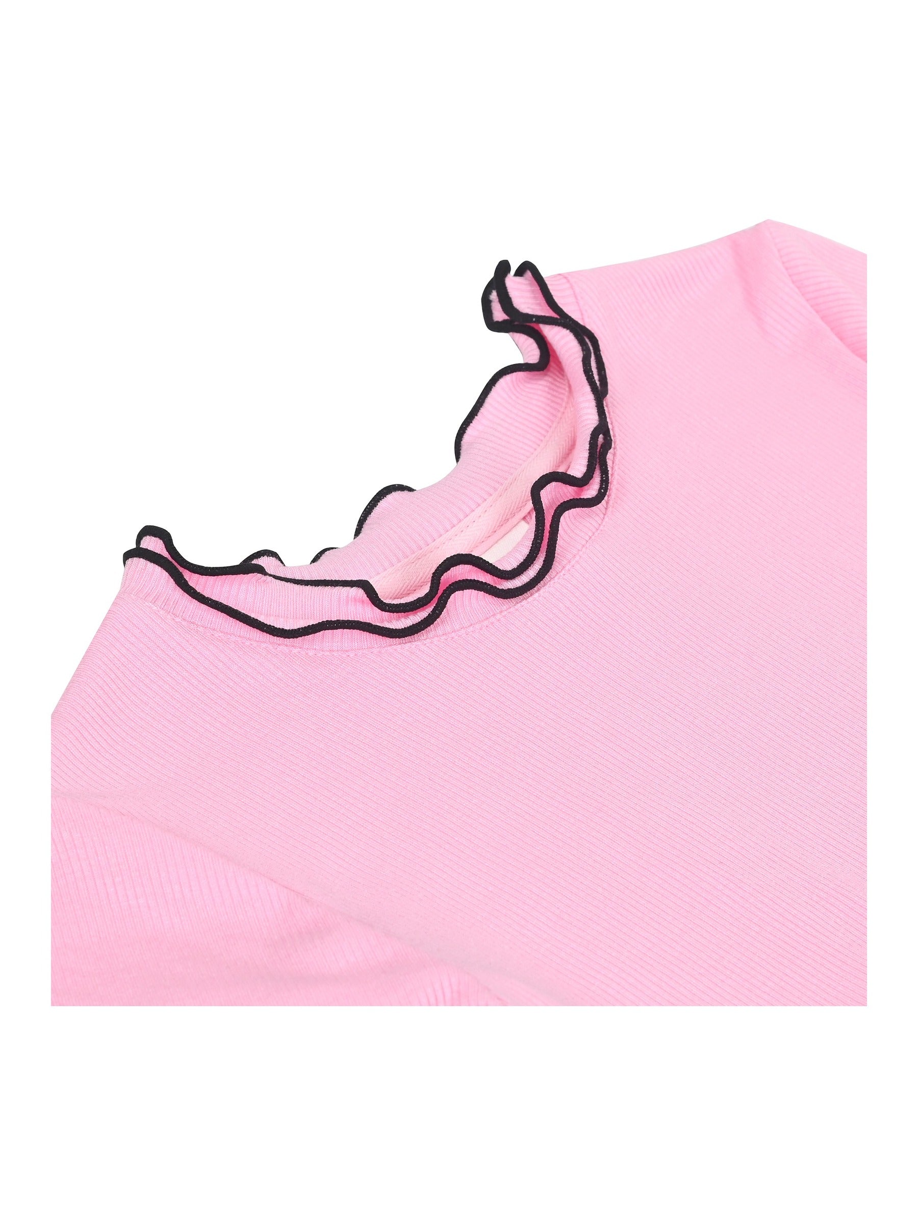 Girls Short Sleeve Tee T-Shirt Gray Butterfly Collar Cotton Pink