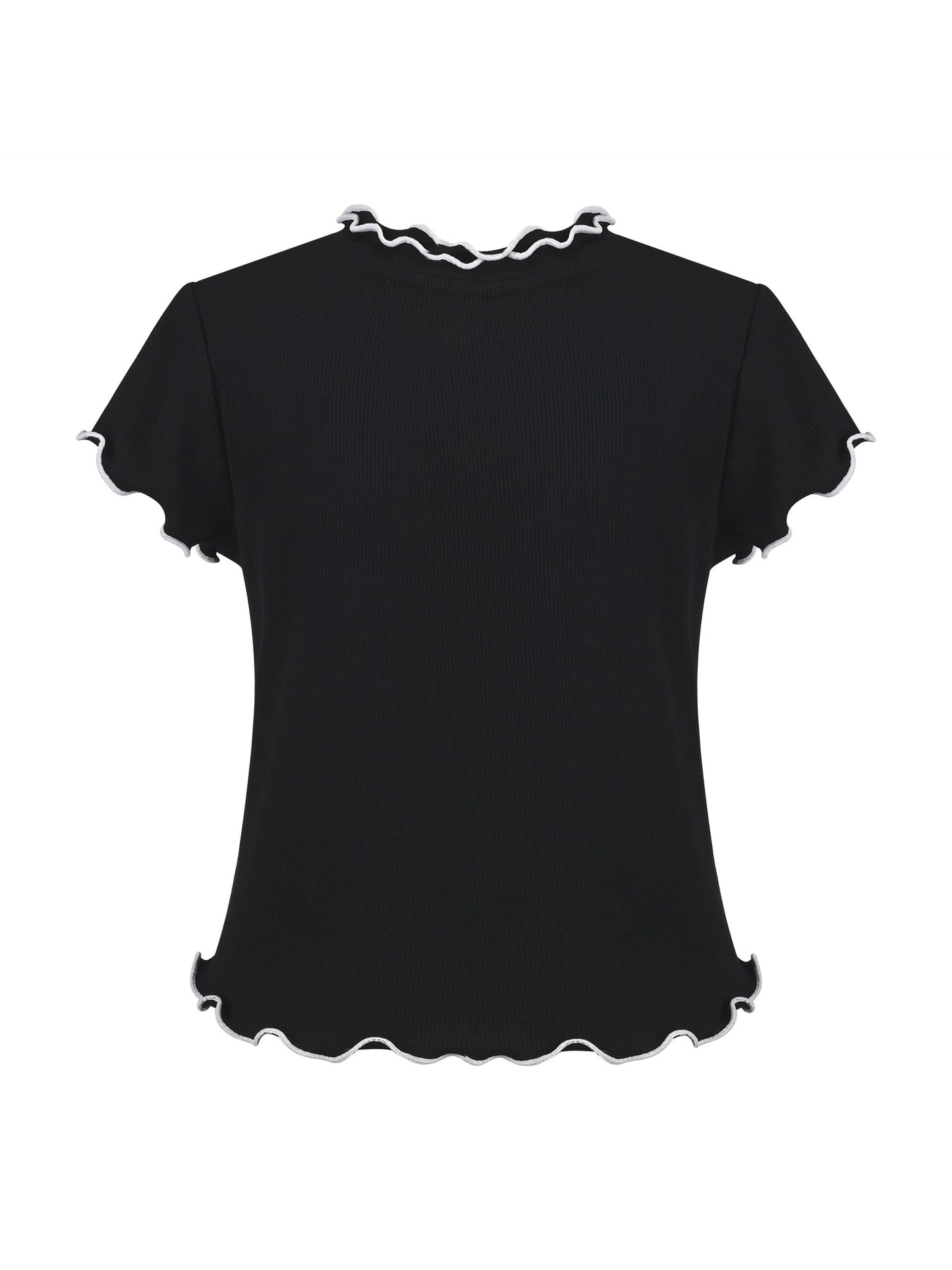 Girls Short Sleeve Tee T-Shirt Gray Butterfly Collar Cotton Black