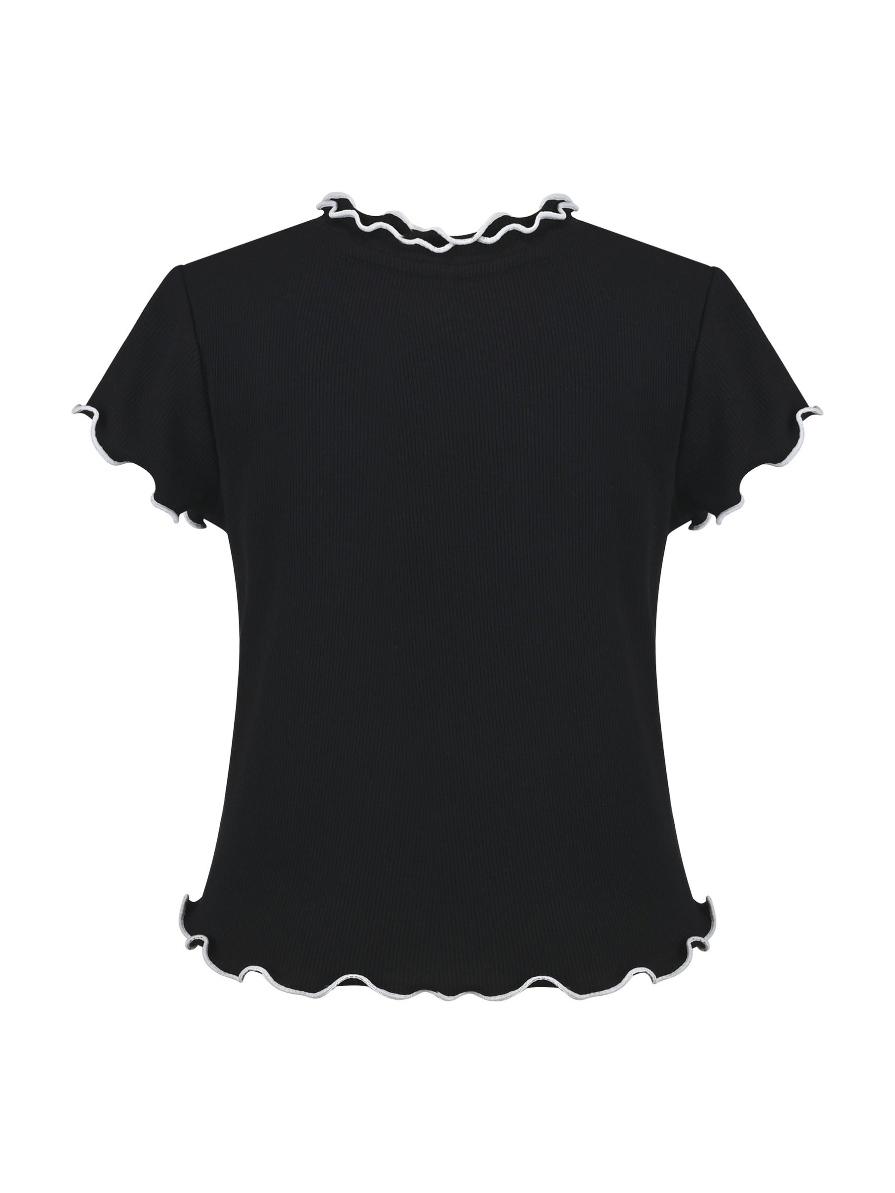Girls Short Sleeve Tee T-Shirt Gray Butterfly Collar Cotton Black