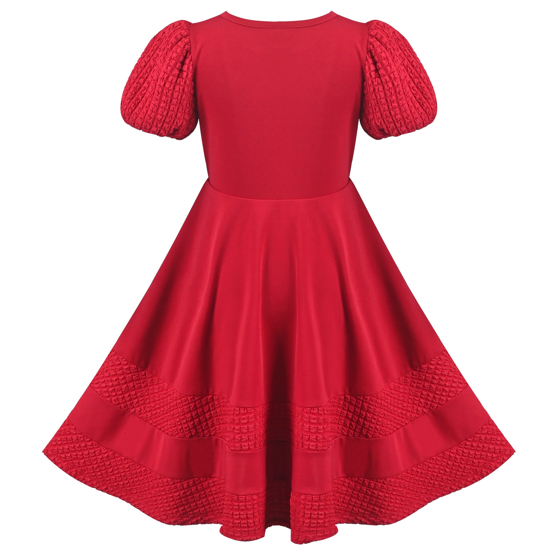 Girls Dress White Solid A-line Retro Puff Sleeve Casual Spring Summer Red