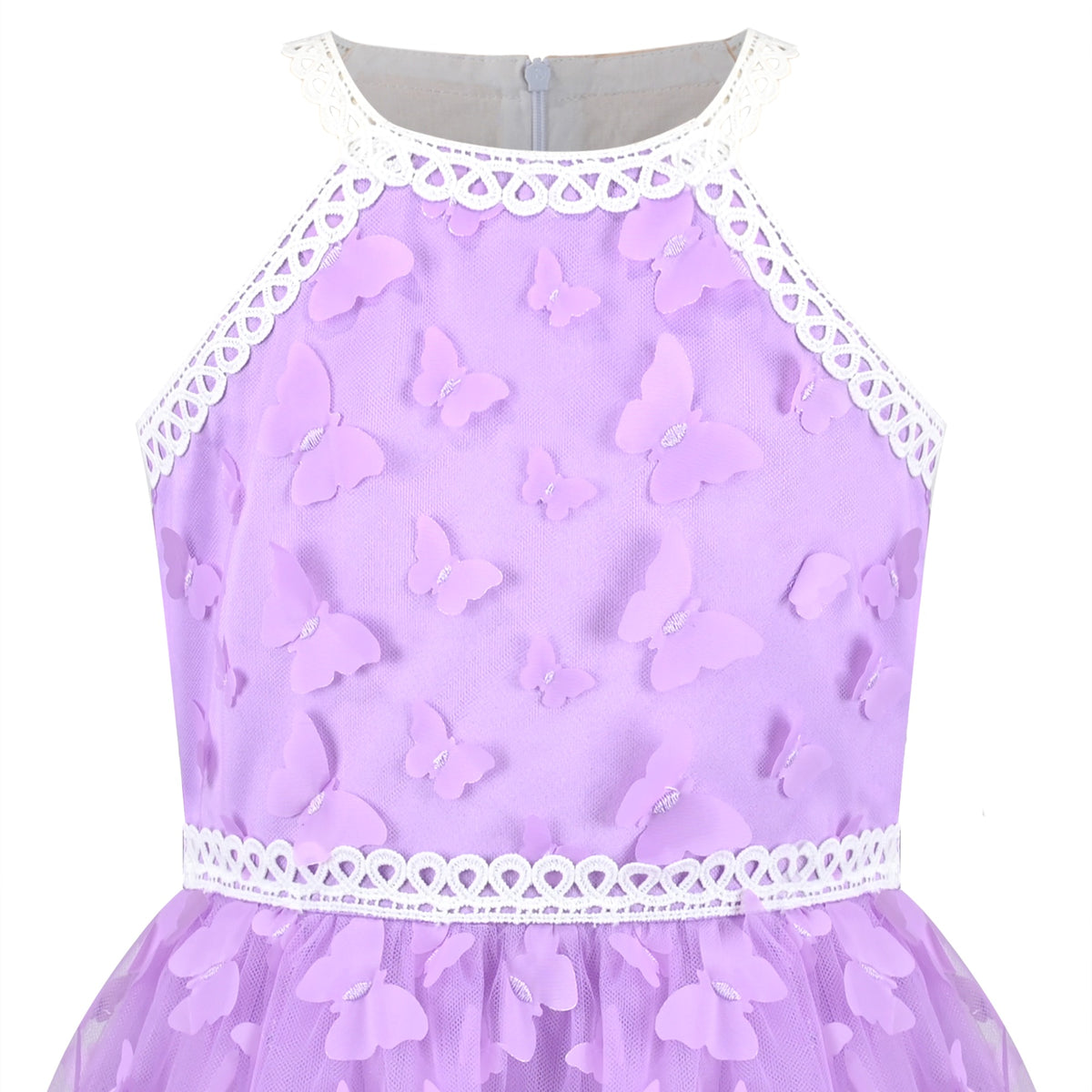 Girls Dress Purple Butterfly Embroidered Halter Dress Party - Purple Butterfly