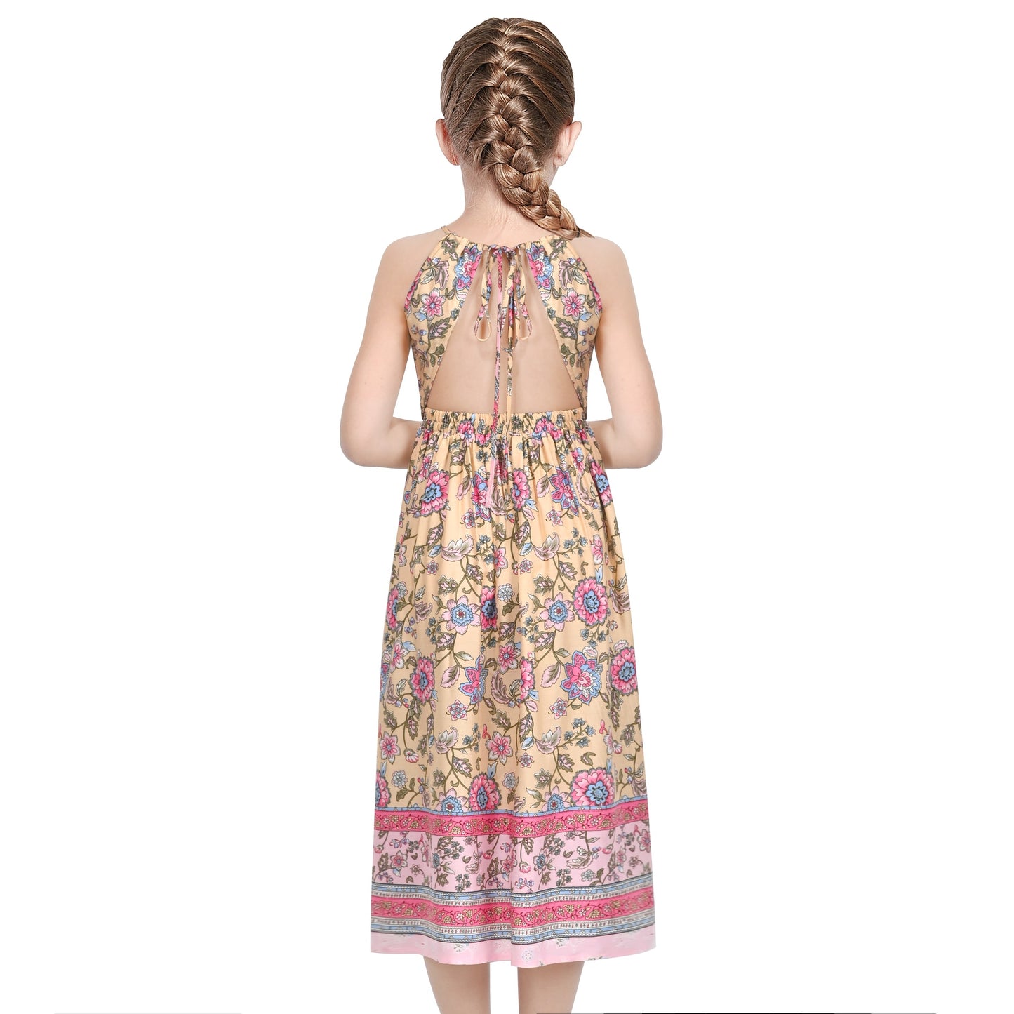 Girls Dress Tie Back Blue Butterfly Casual Dress Party Purple