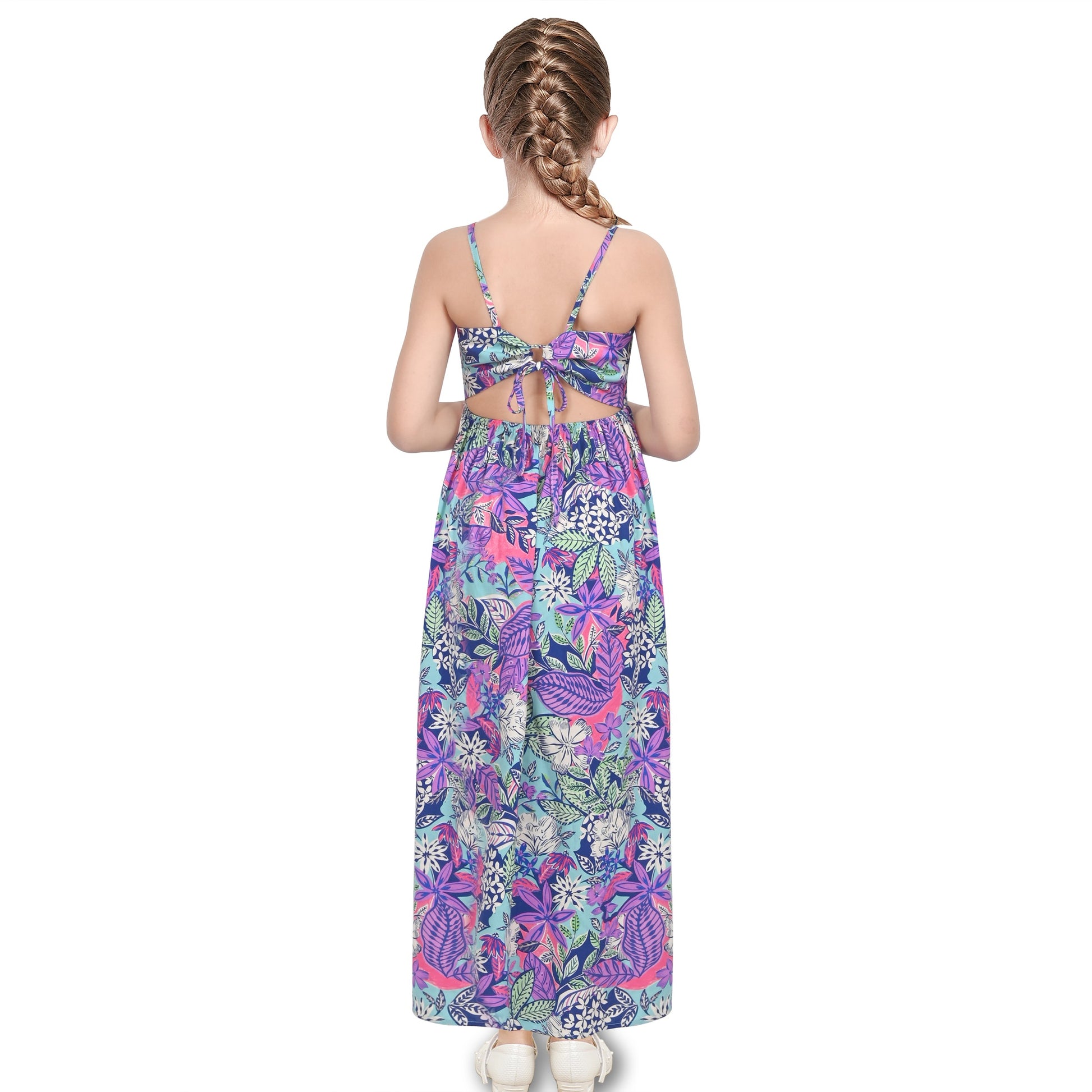 Girls Dress Tie Back Blue Butterfly Casual Dress Party Purple