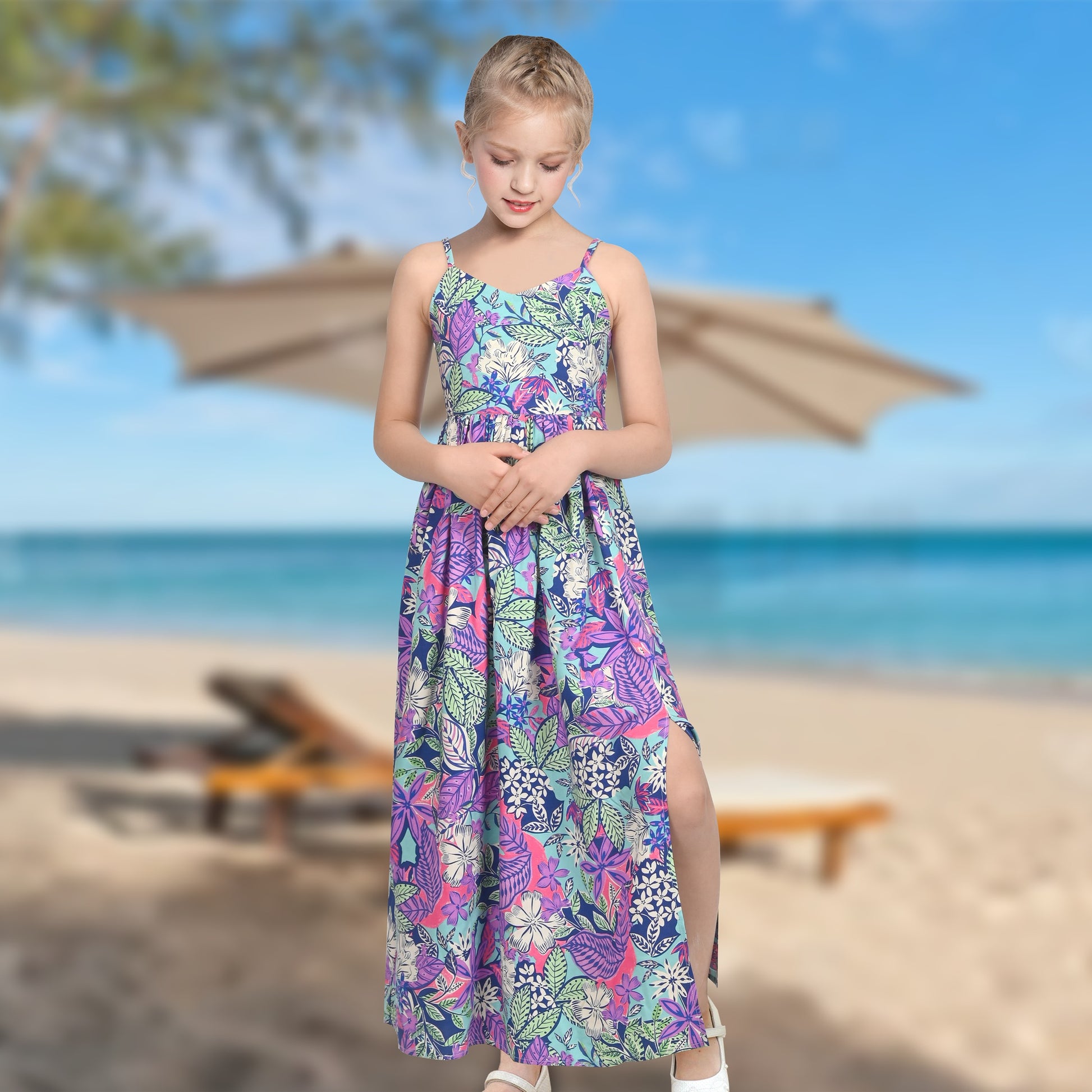 Girls Dress Tie Back Blue Butterfly Casual Dress Party Purple