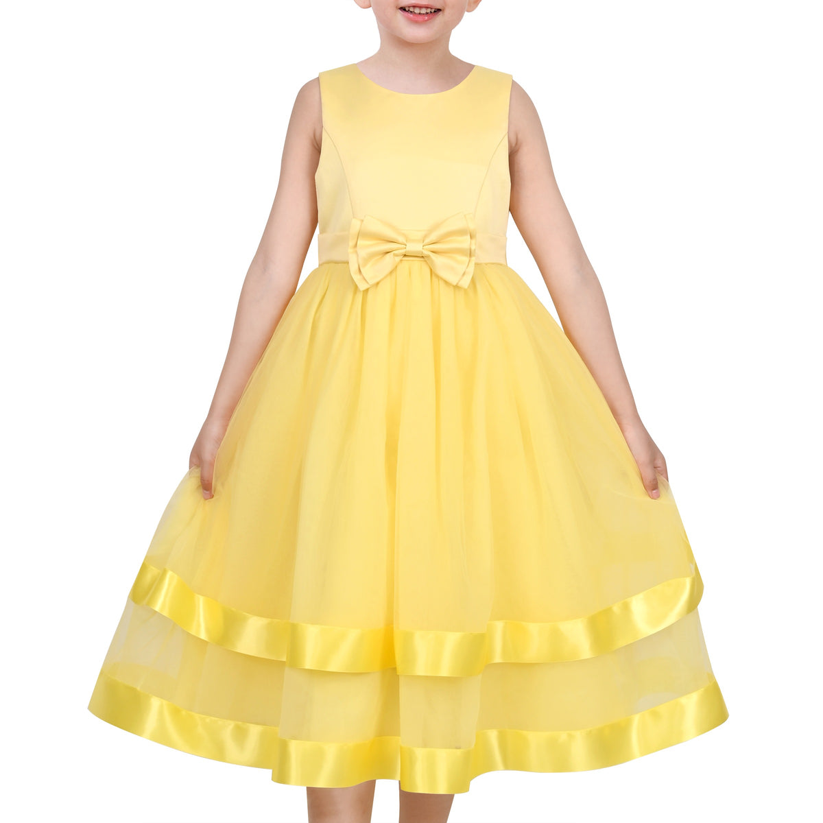 Girls Dress Sleeveless Burgundy Ball Gown Wedding Party Pageant - Yellow