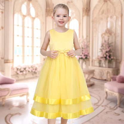 Girls Dress Sleeveless Burgundy Ball Gown Wedding Party Pageant - Yellow