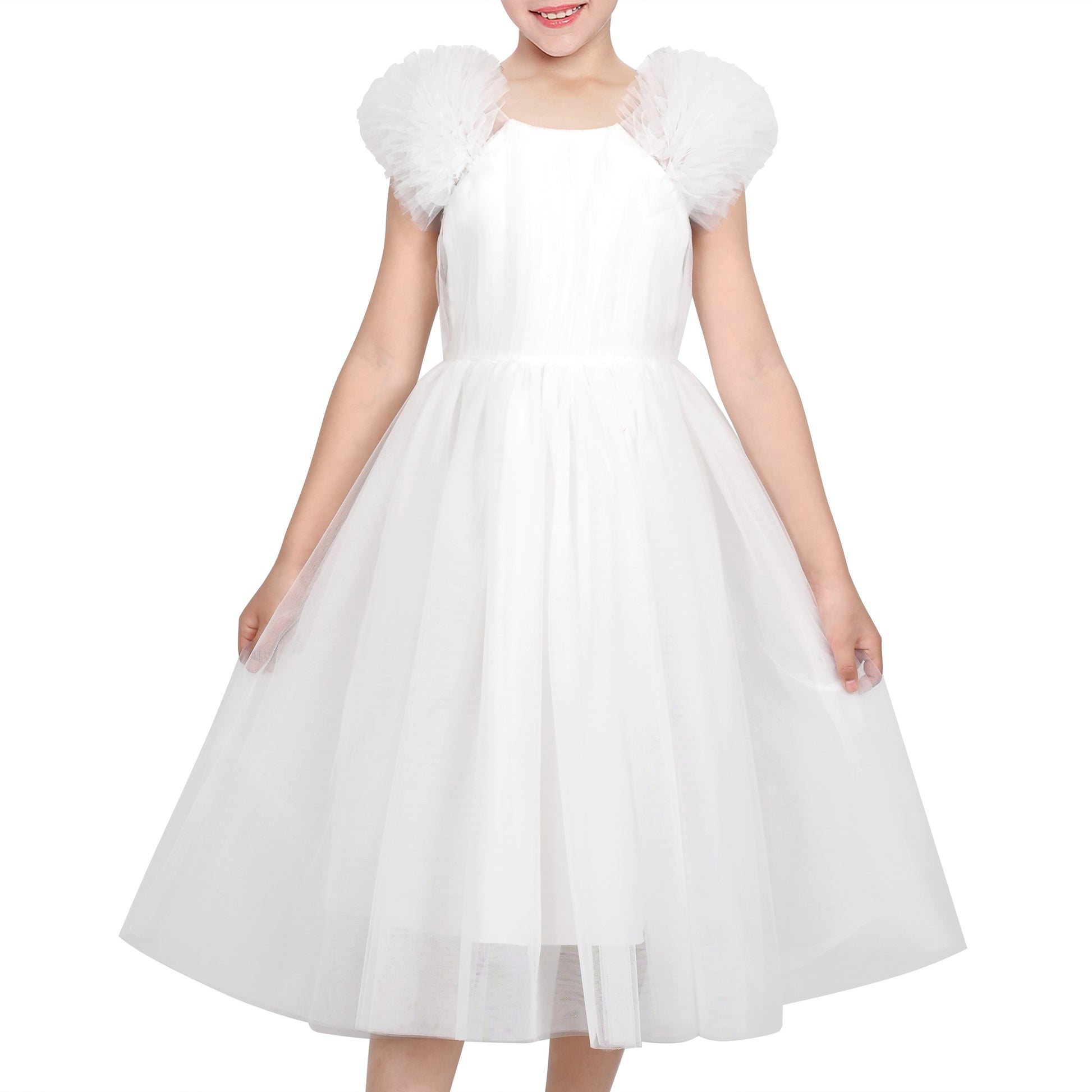 Girls Dress Pink Ruffle Tulle Birthday Party Elegant Formal Bridesmaid White