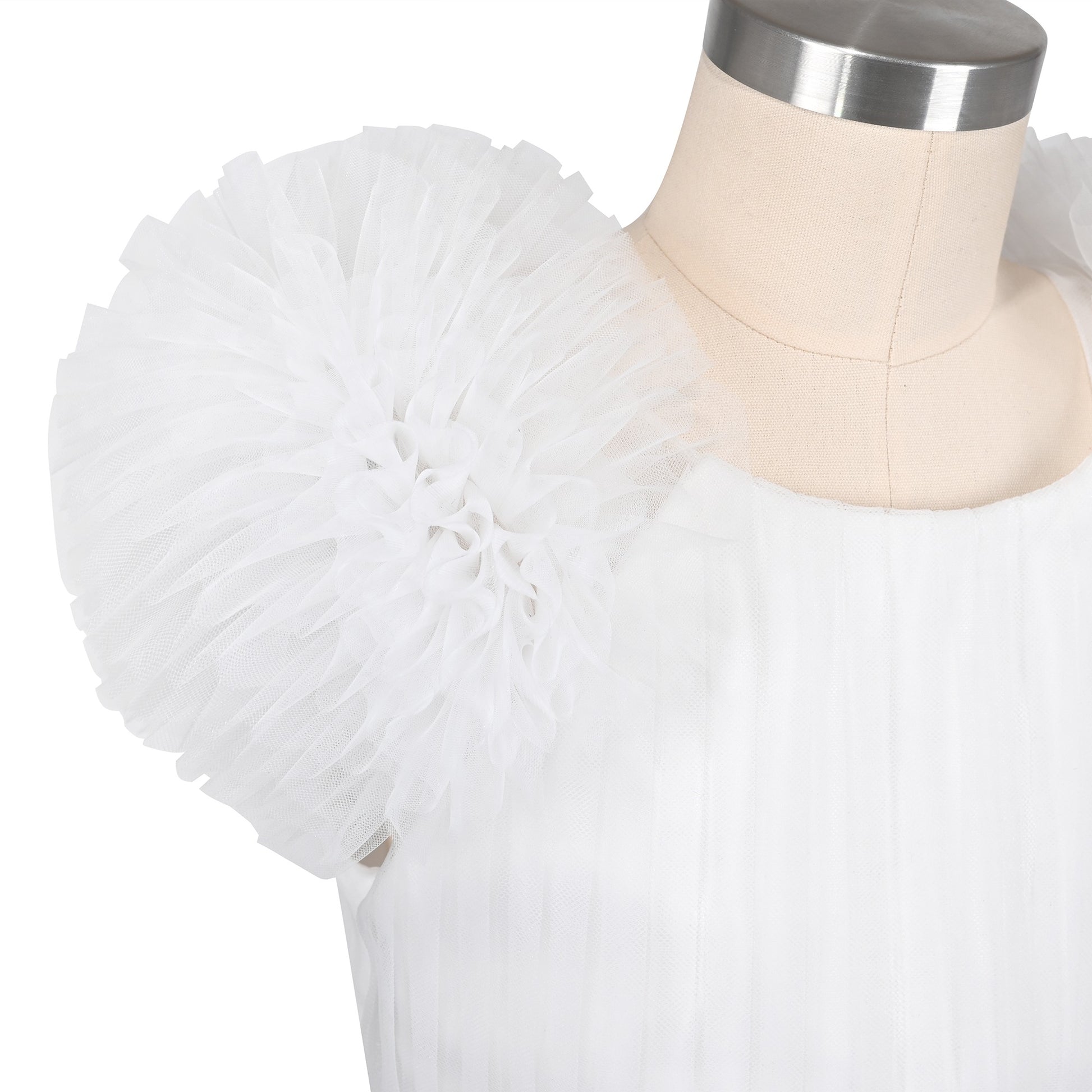 Girls Dress Pink Ruffle Tulle Birthday Party Elegant Formal Bridesmaid White