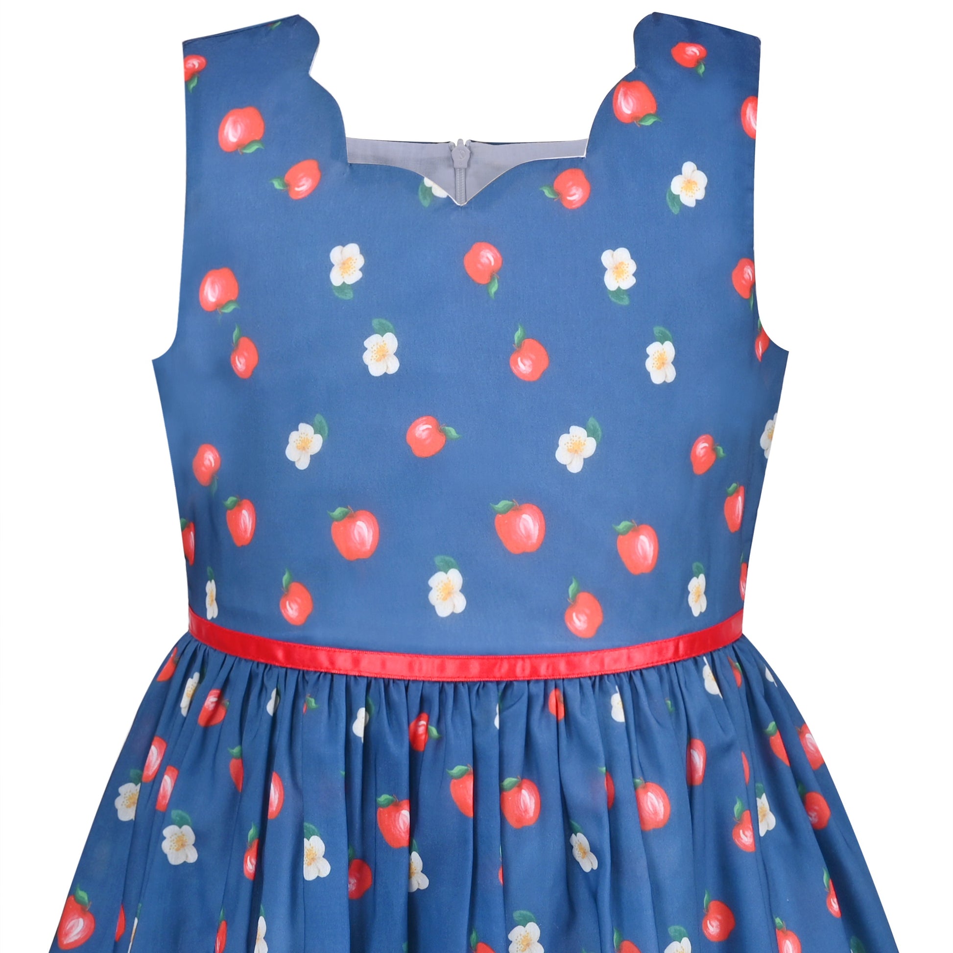 Girls Dress Green Strawberry Floral Zigzag Cute Sleeveless Casual Holiday Blue
