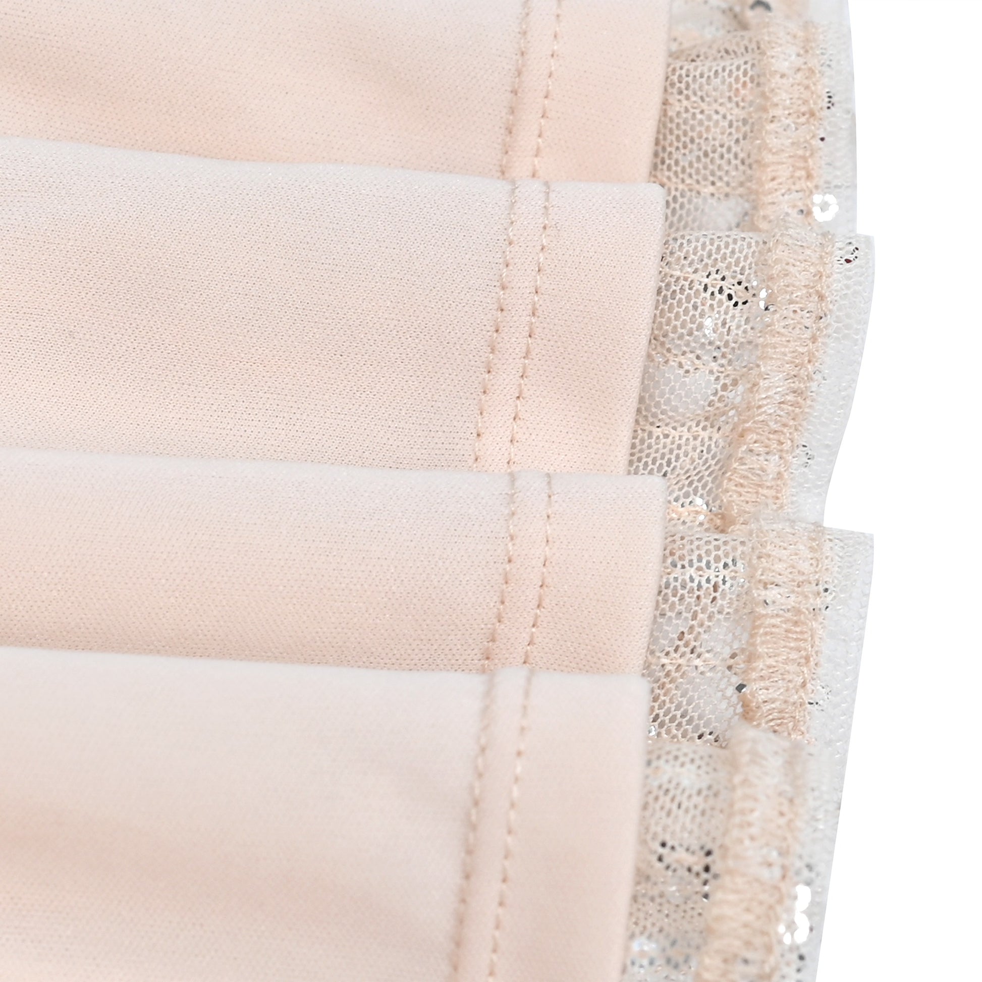 Girls Dress Pink Sequin Mesh Short Flutter Sleeve Keyhole Party Casual Beige