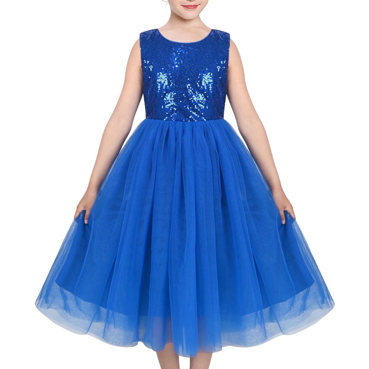 Girls Dress Sleeveless Burgundy Ball Gown Wedding Party Pageant - Royal Blue Sequin