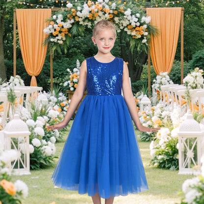 Girls Dress Sleeveless Burgundy Ball Gown Wedding Party Pageant - Royal Blue Sequin
