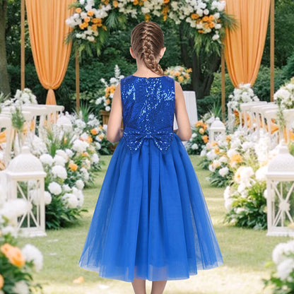 Girls Dress Sleeveless Burgundy Ball Gown Wedding Party Pageant - Royal Blue Sequin