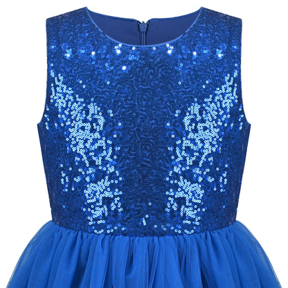 Girls Dress Sleeveless Burgundy Ball Gown Wedding Party Pageant - Royal Blue Sequin