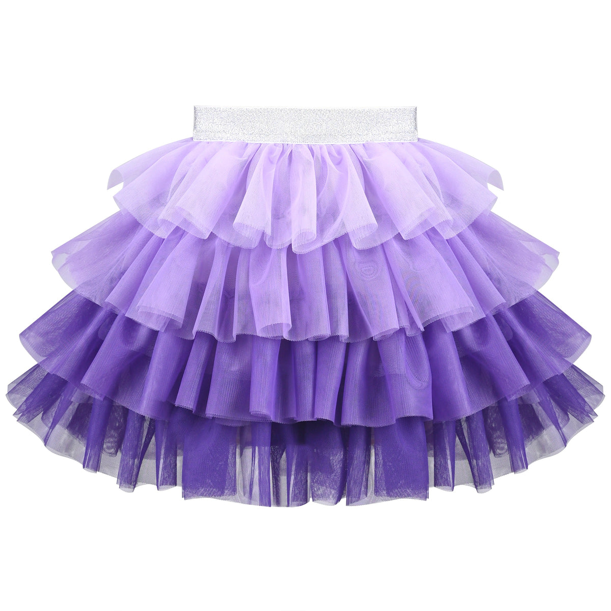 Girls Skirt Rainbow Layered Ruffle Fluffy Tutu Princess Party Birthday - Gradient Purple