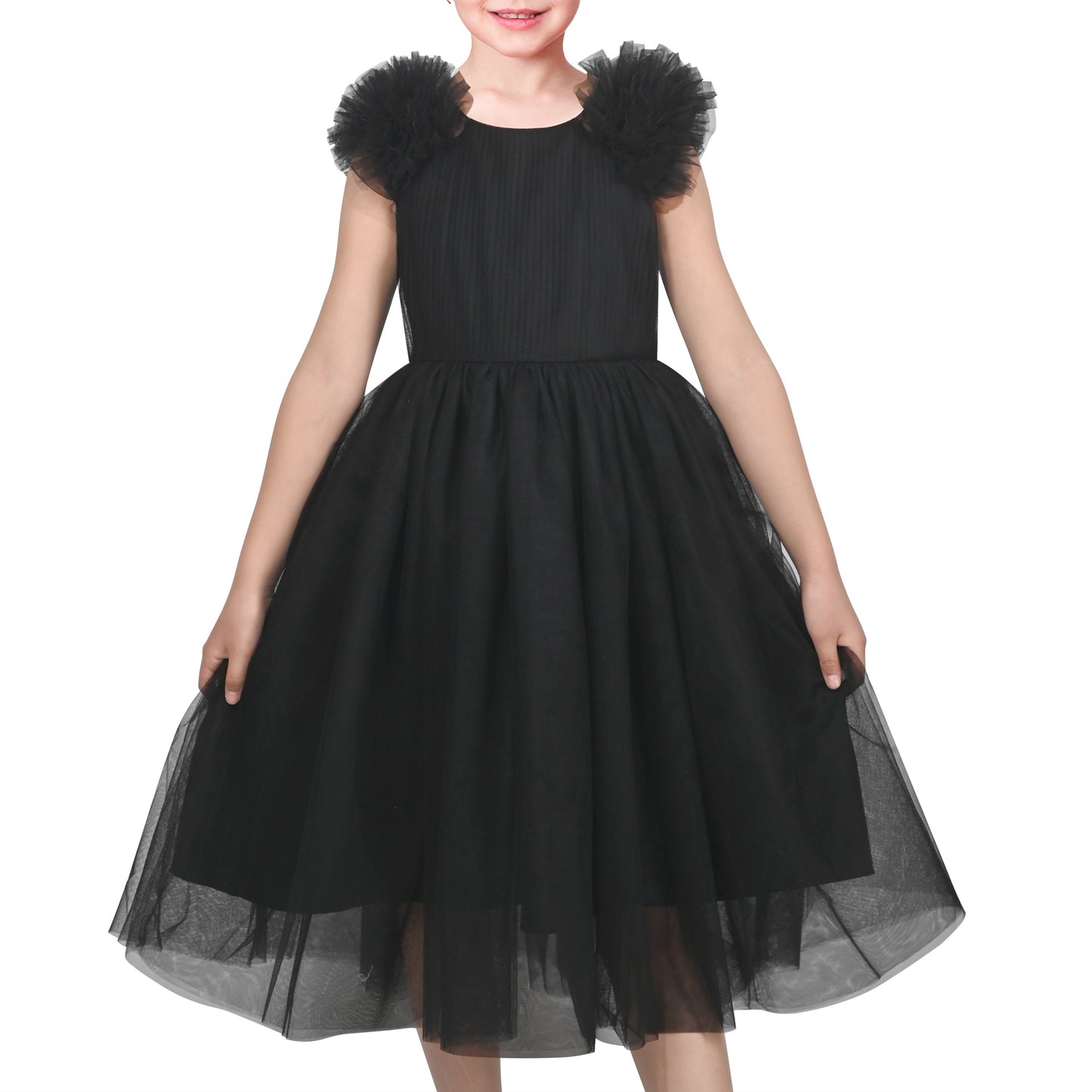 Girls Dress Pink Ruffle Tulle Birthday Party Elegant Formal Bridesmaid Black