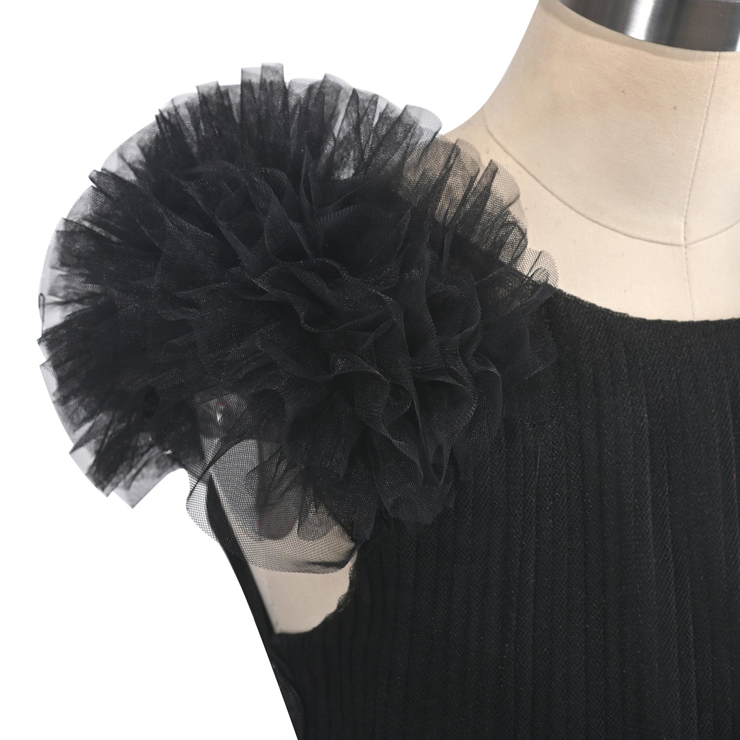 Girls Dress Pink Ruffle Tulle Birthday Party Elegant Formal Bridesmaid Black