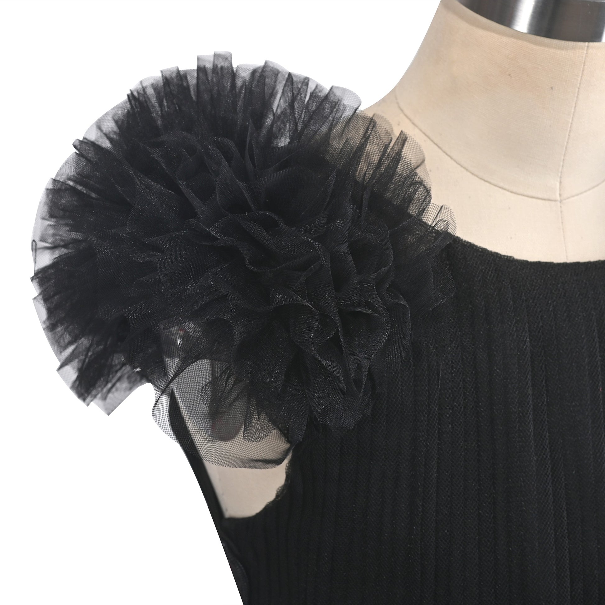 Girls Dress Pink Ruffle Tulle Birthday Party Elegant Formal Bridesmaid Black