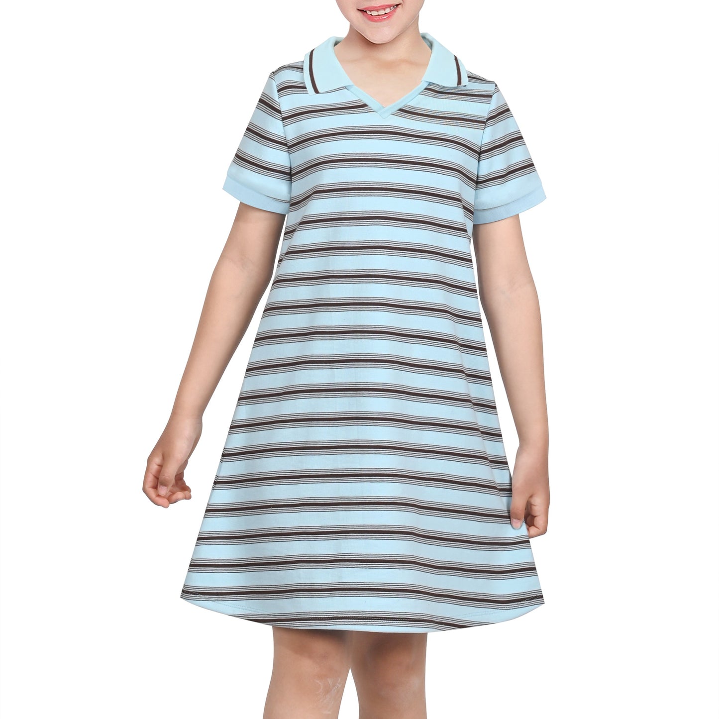 Girls Dress Sky Blue T-Shirt Basic Top Classic Loose Straight Cotton Blue