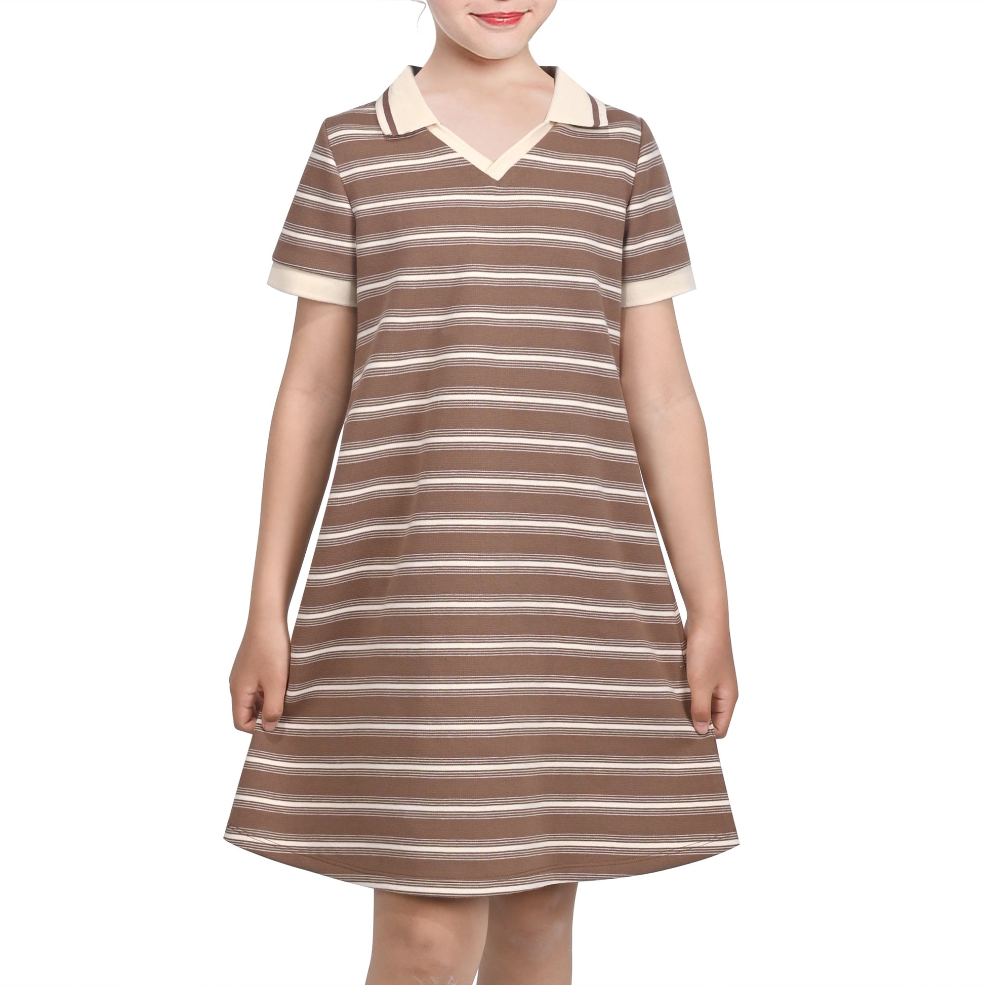 Girls Dress Sky Blue T-Shirt Basic Top Classic Loose Straight Cotton Brown