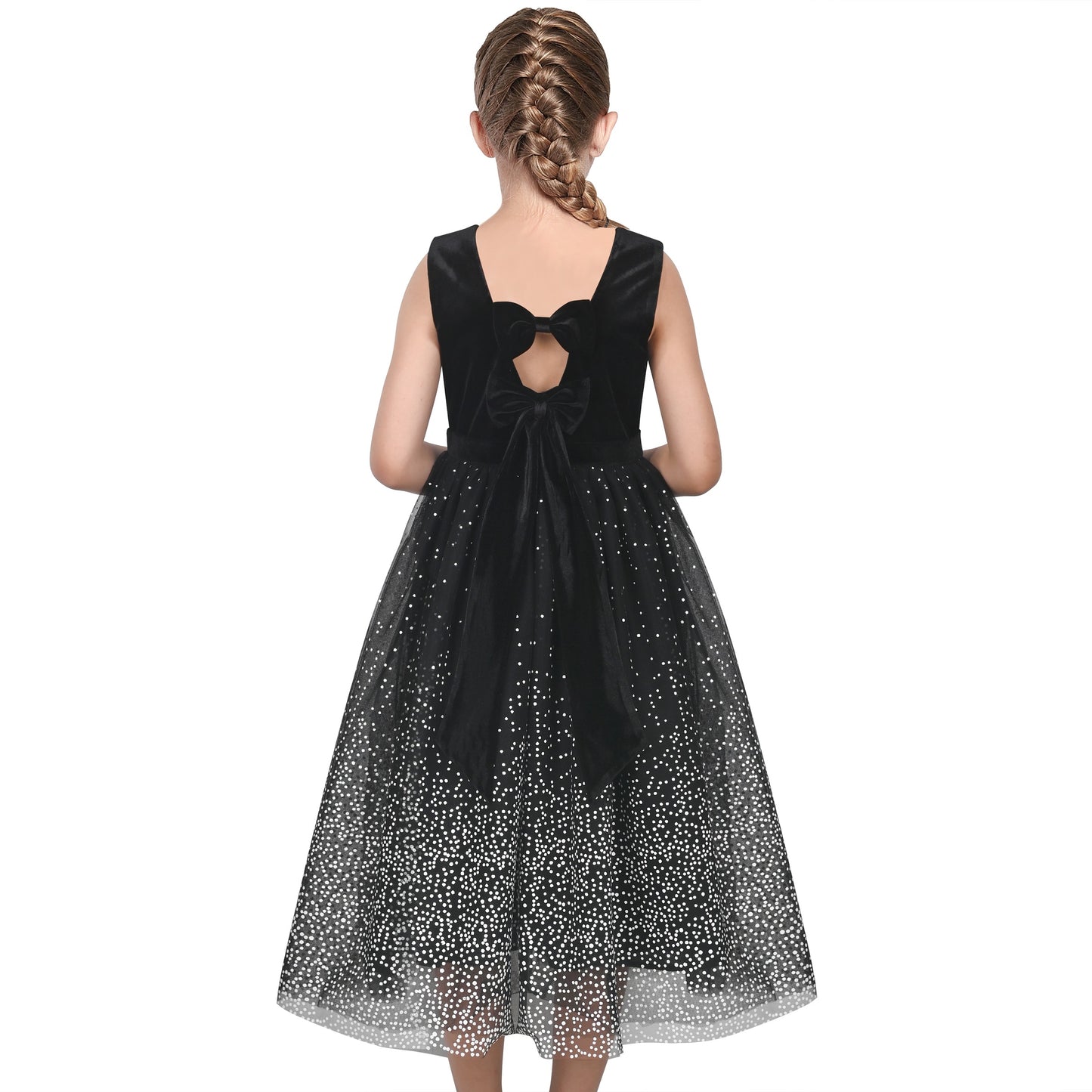 Girls Dress Purple V-neck Backless Glitter Tulle Pageant Wedding Princess Black