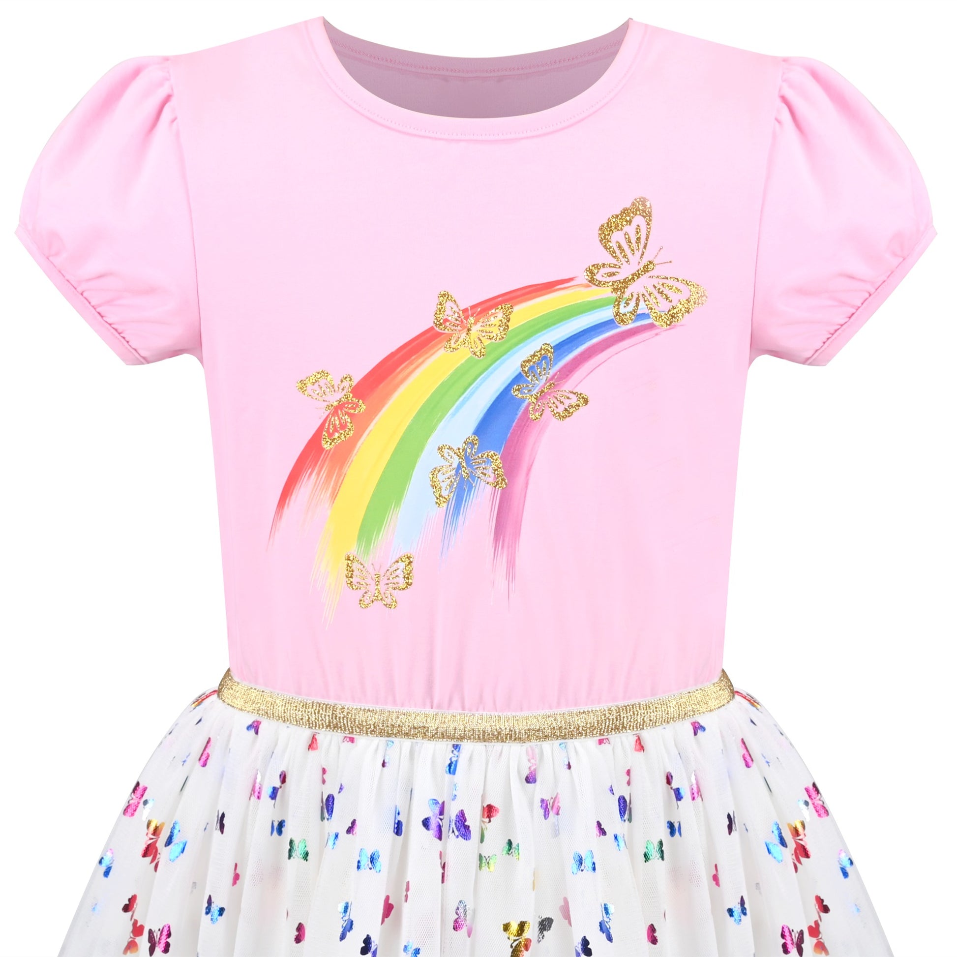 Girls Dress Dancing Girl Print Tutu Short Sleeve Sundress Multi-Color