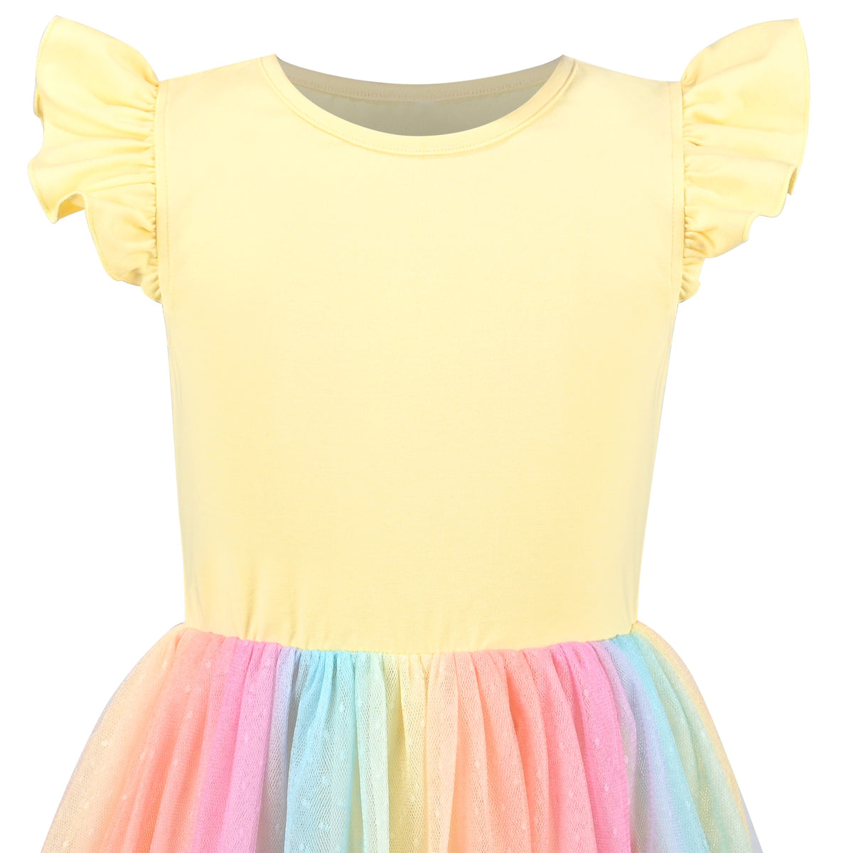 Girls Dress Tutu Skirt Cake Layered Grey Suspender Shiny Star Sleeveless - Yellow Rainbow