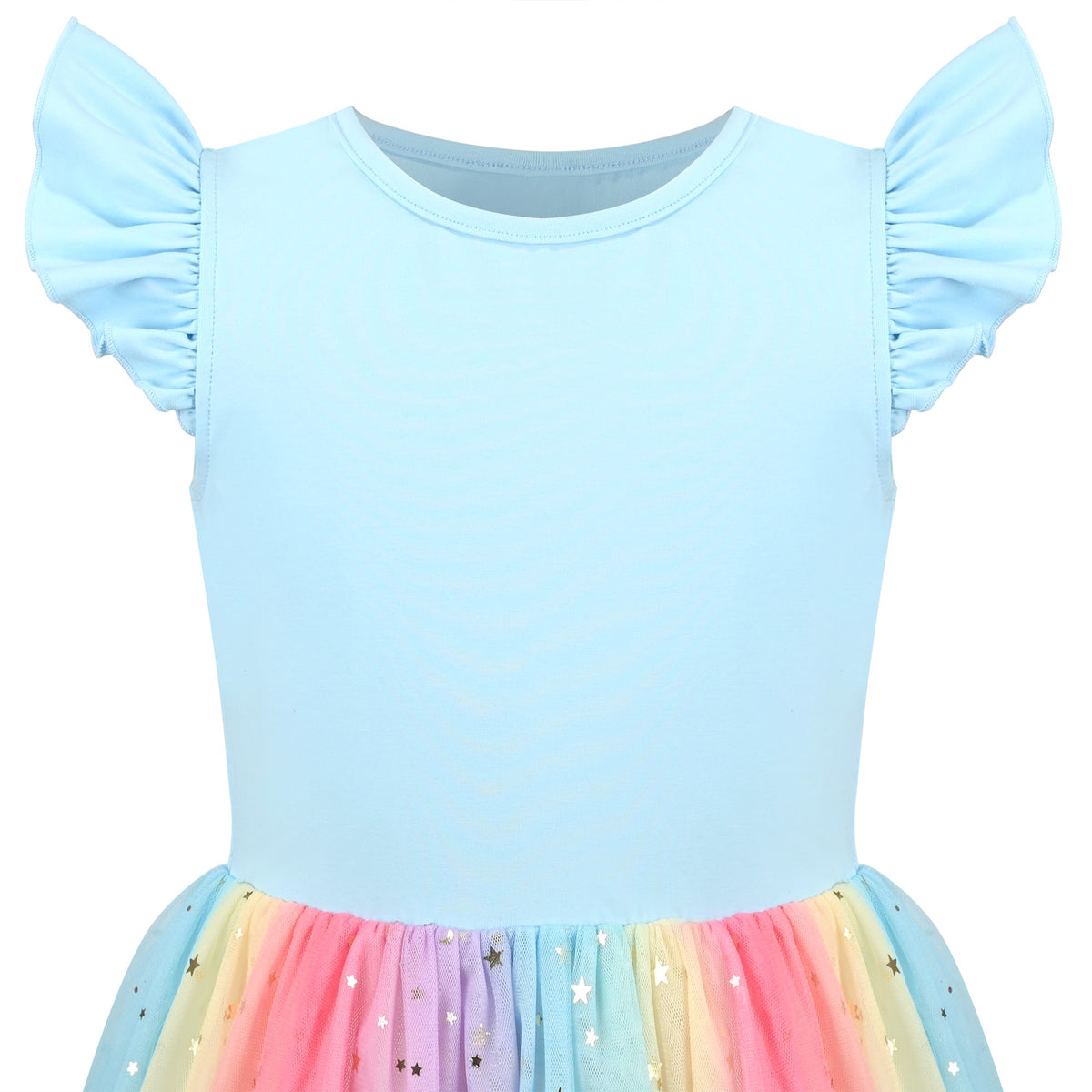 Girls Dress Tutu Skirt Cake Layered Grey Suspender Shiny Star Sleeveless - Blue Rainbow