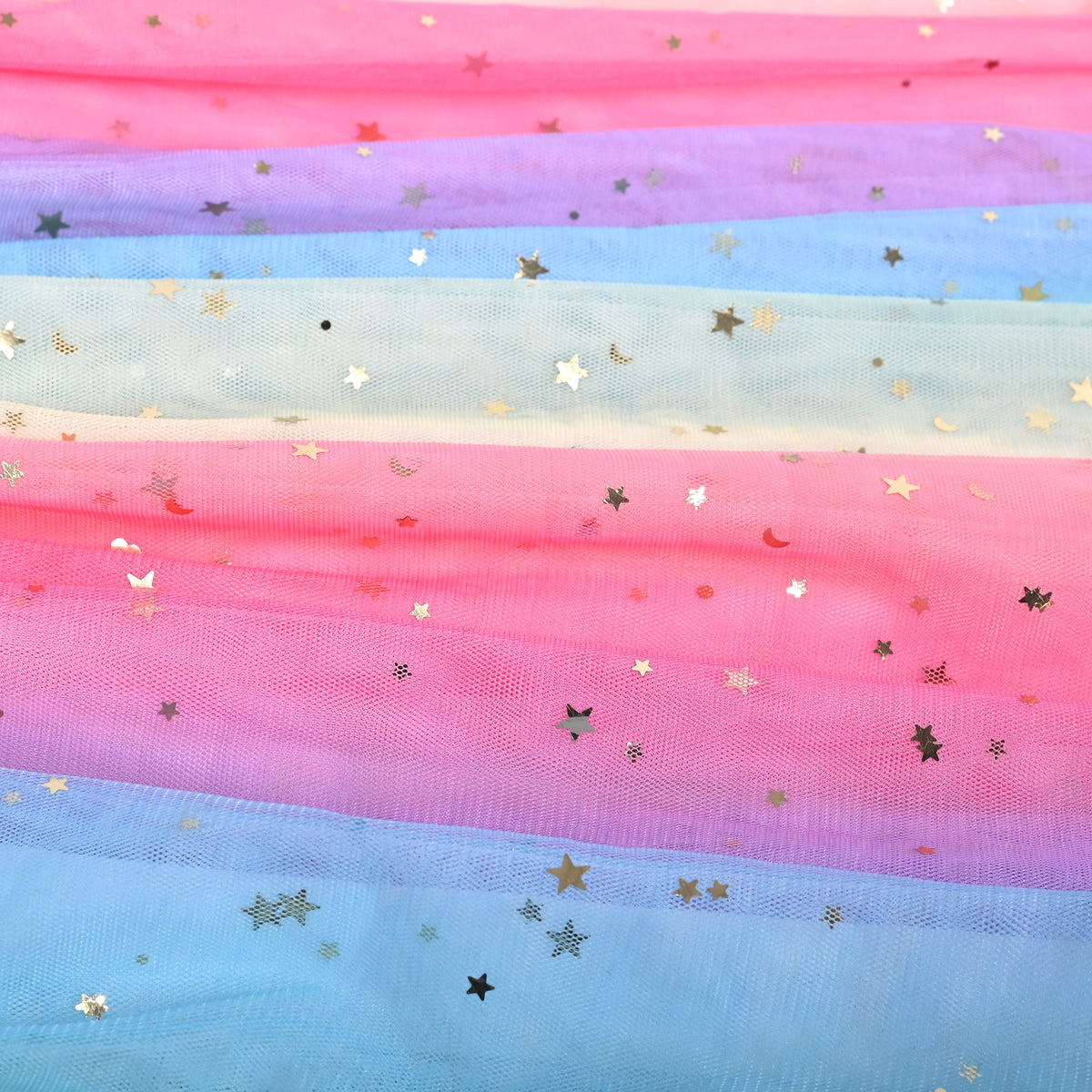 Girls Dress Tutu Skirt Cake Layered Grey Suspender Shiny Star Sleeveless - Blue Rainbow