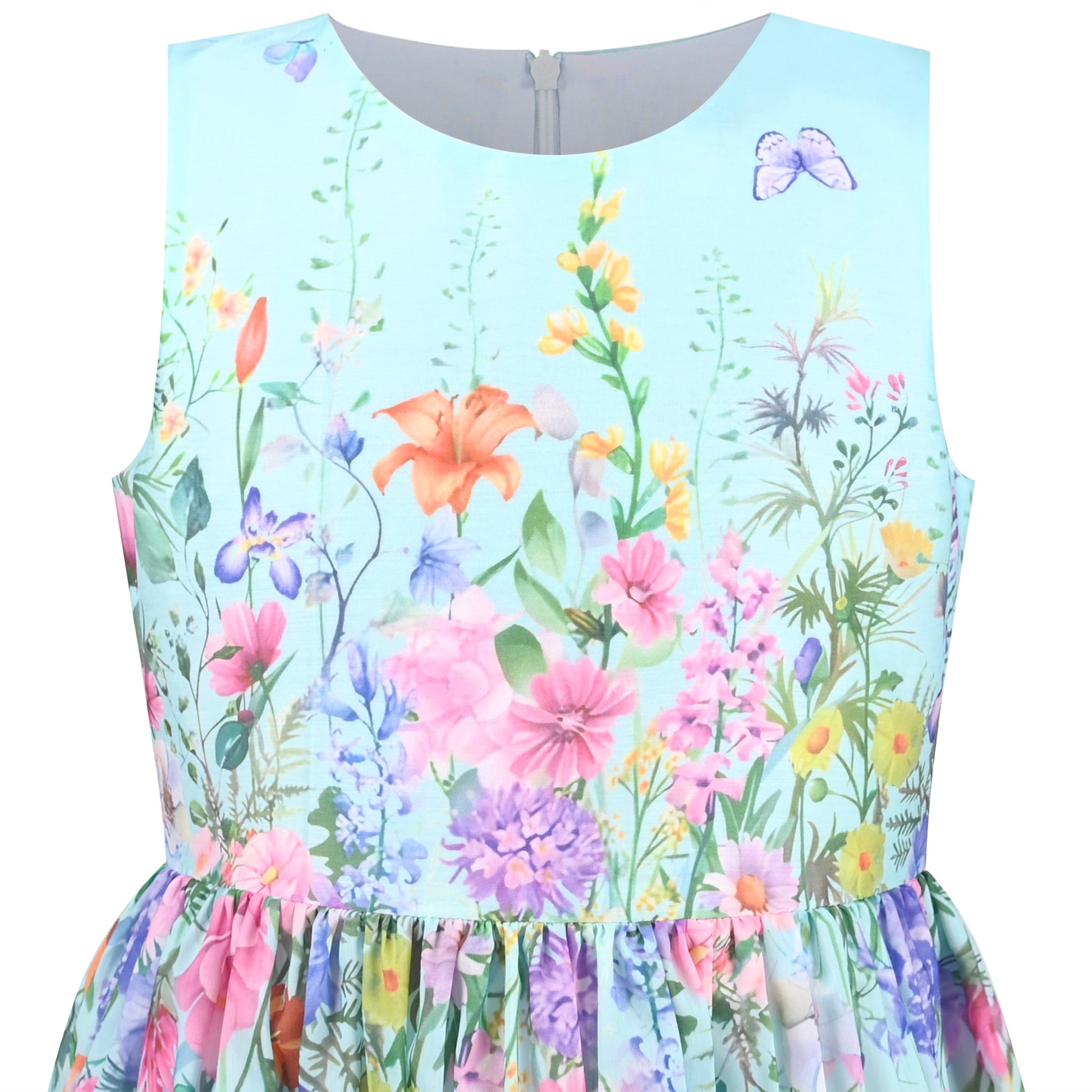 Girls Dress Sunflower Garden Turn-Down Collar Sleeveless Blue