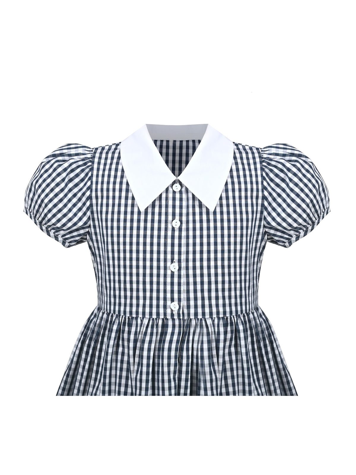 Girls Dress Black Bow Tie Belt School Uniform Front Button Short Sleeves - Dark Blue