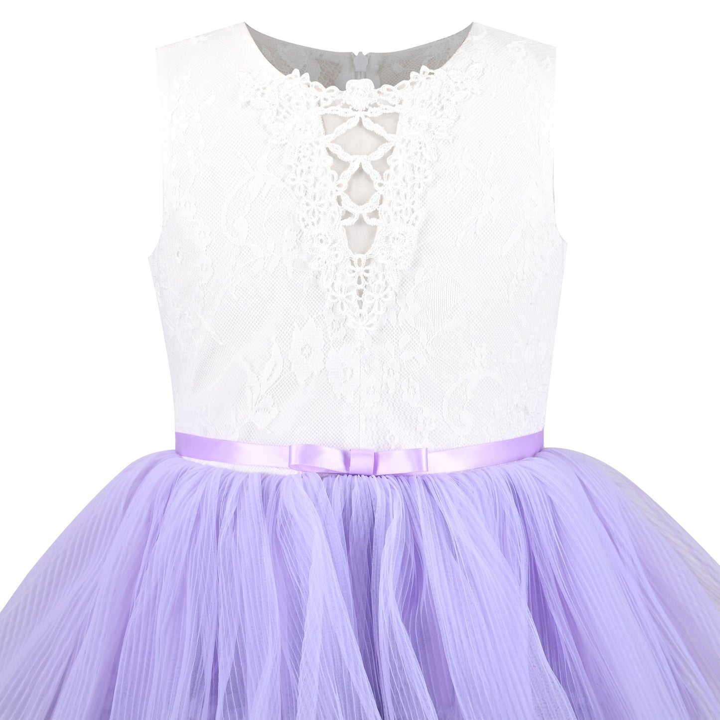 Girls Dress Purple Lace V Neck Tulle Layered Party Wedding Birthday Pageant Purple
