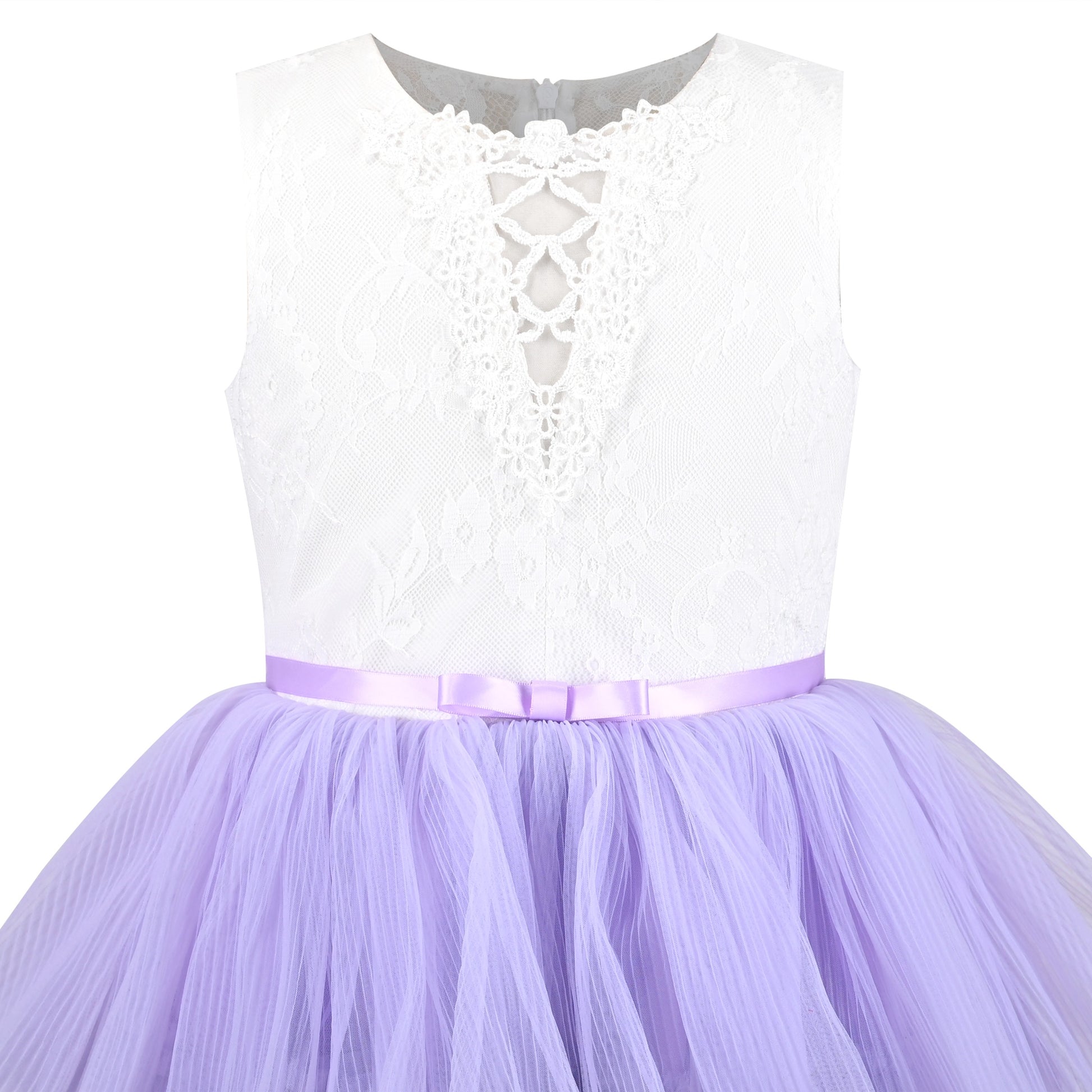 Girls Dress Purple Lace V Neck Tulle Layered Party Wedding Birthday Pageant Purple