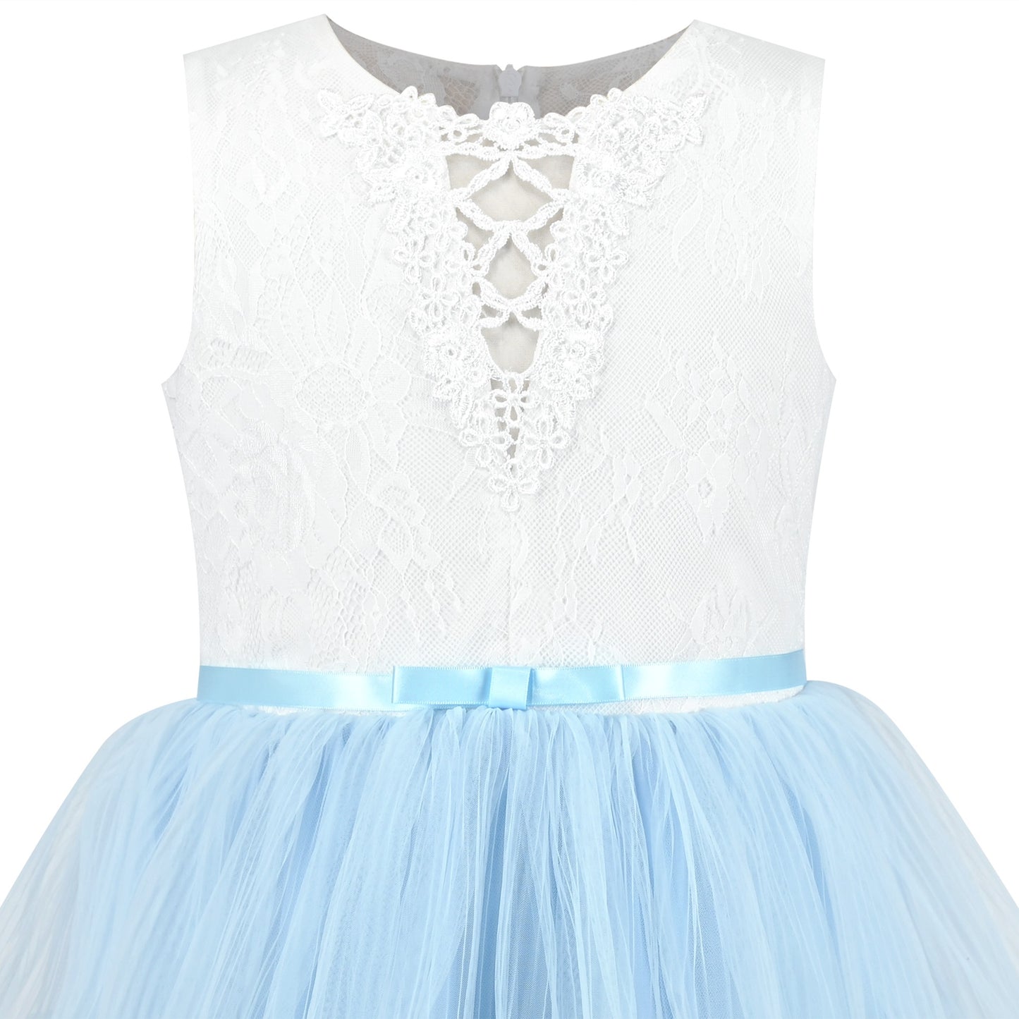 Girls Dress Purple Lace V Neck Tulle Layered Party Wedding Birthday Pageant Blue