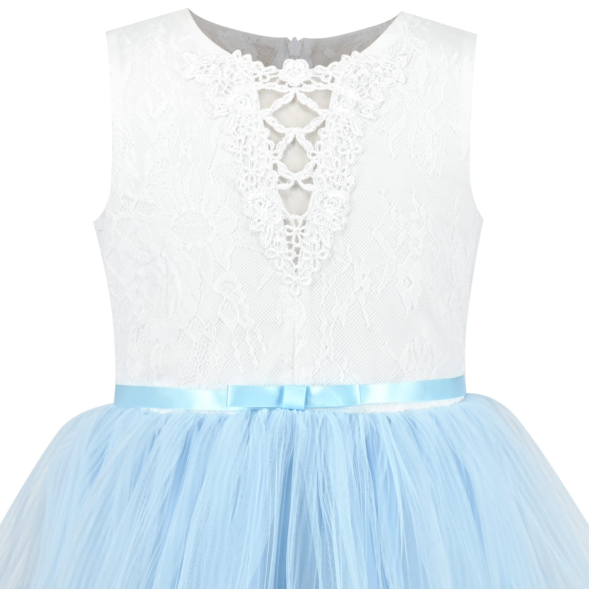 Girls Dress Purple Lace V Neck Tulle Layered Party Wedding Birthday Pageant Blue