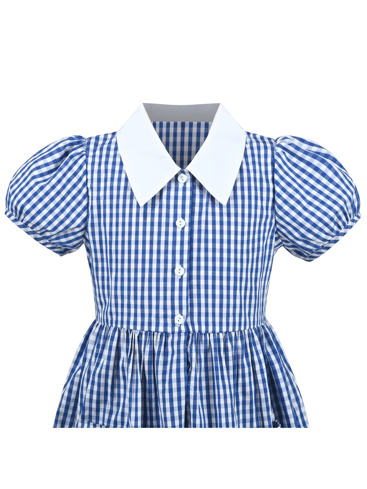 Girls Dress Black Bow Tie Belt School Uniform Front Button Short Sleeves - Navy Gingham