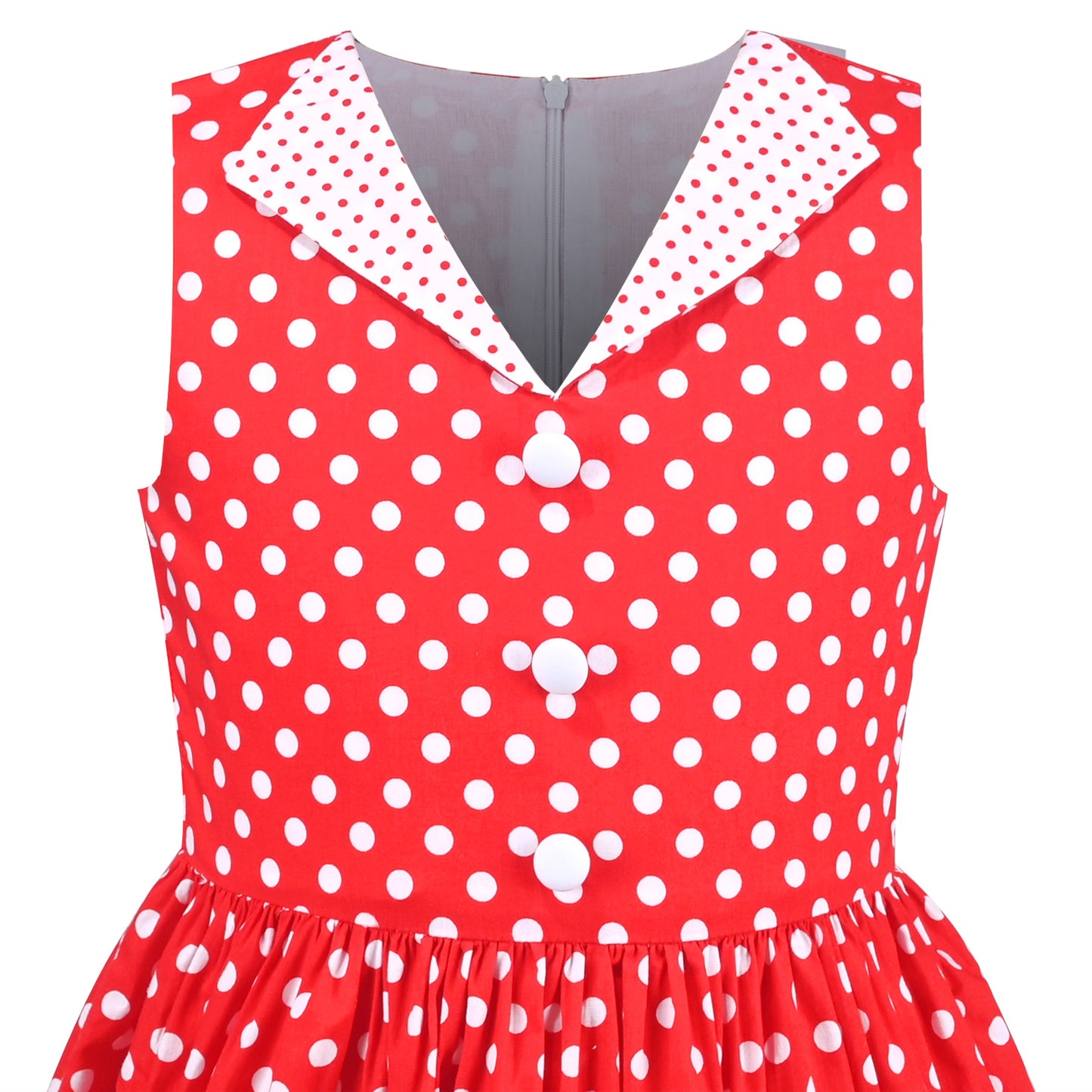 Girls Dress Pink Polka Dot Pocket Button School Summer Sleeveless Cotton Red