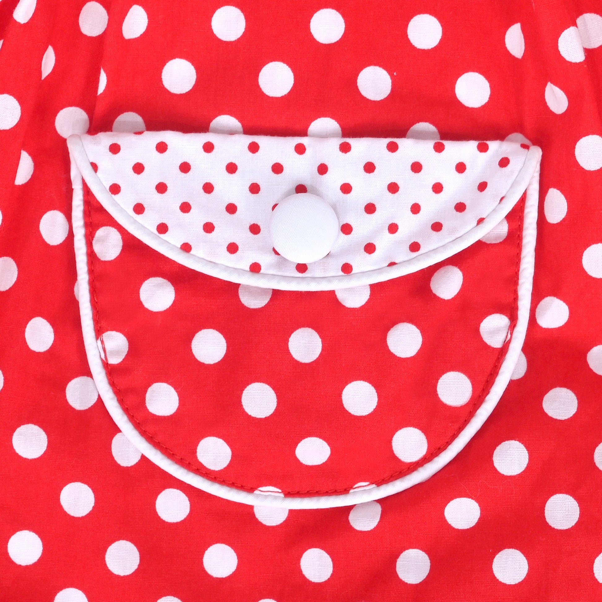 Girls Dress Pink Polka Dot Pocket Button School Summer Sleeveless Cotton Red