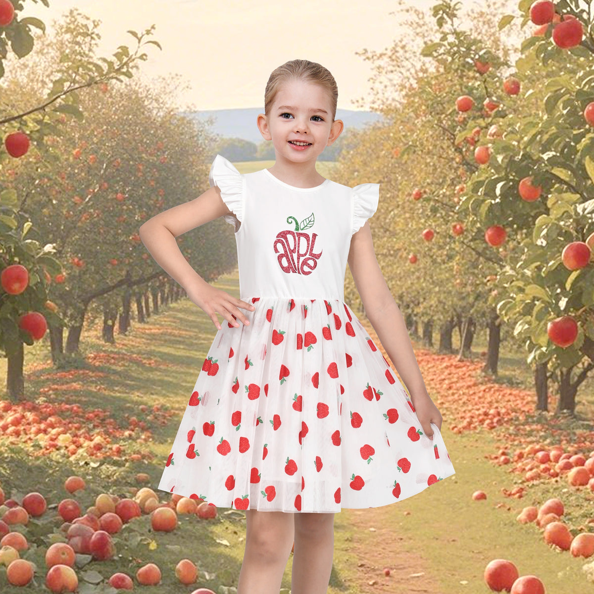 Girls Dress Tutu Skirt Cake Layered Grey Suspender Shiny Star Sleeveless - Red Apple
