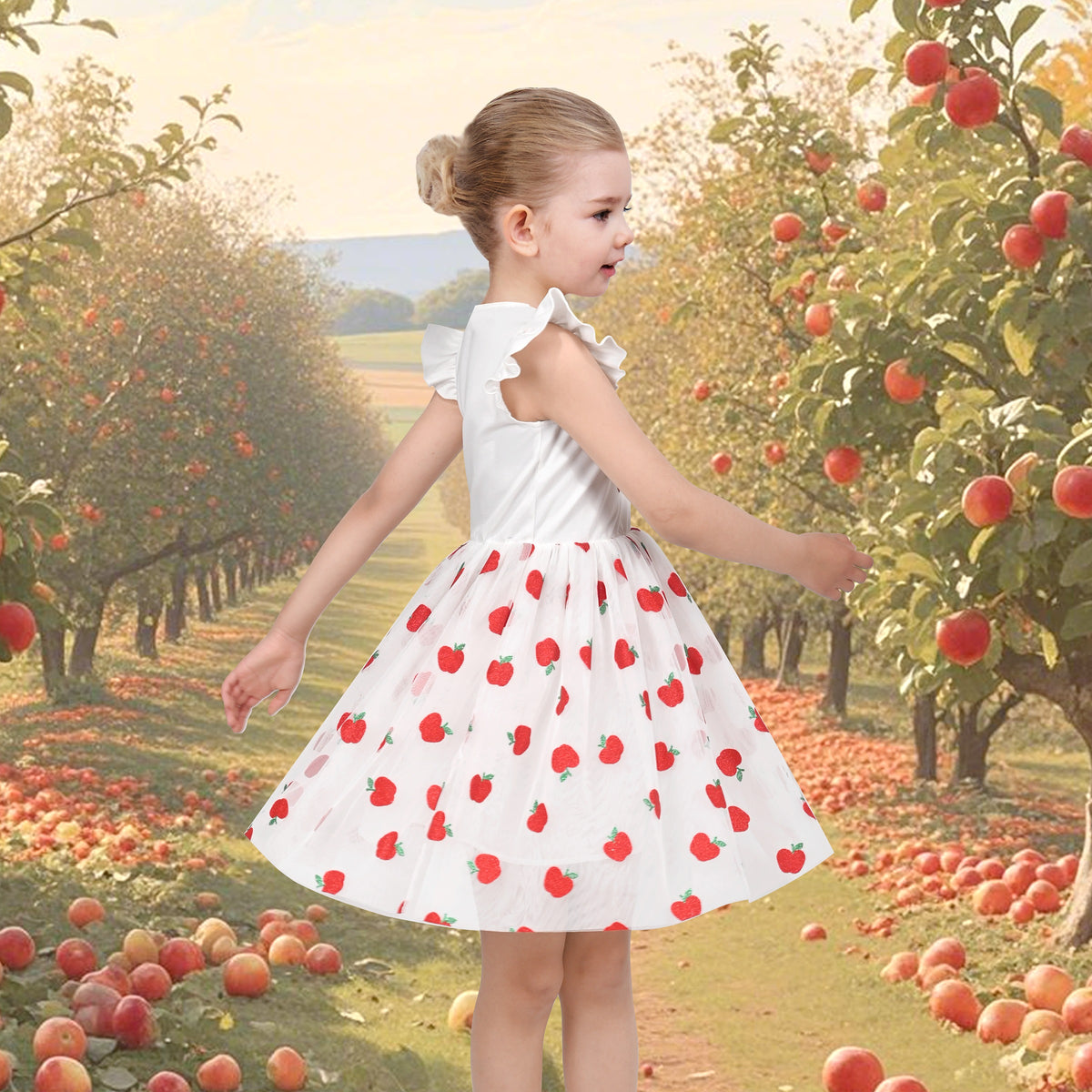 Girls Dress Tutu Skirt Cake Layered Grey Suspender Shiny Star Sleeveless - Red Apple