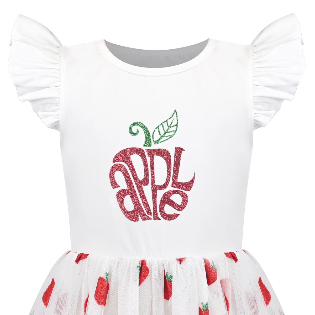 Girls Dress Tutu Skirt Cake Layered Grey Suspender Shiny Star Sleeveless - Red Apple