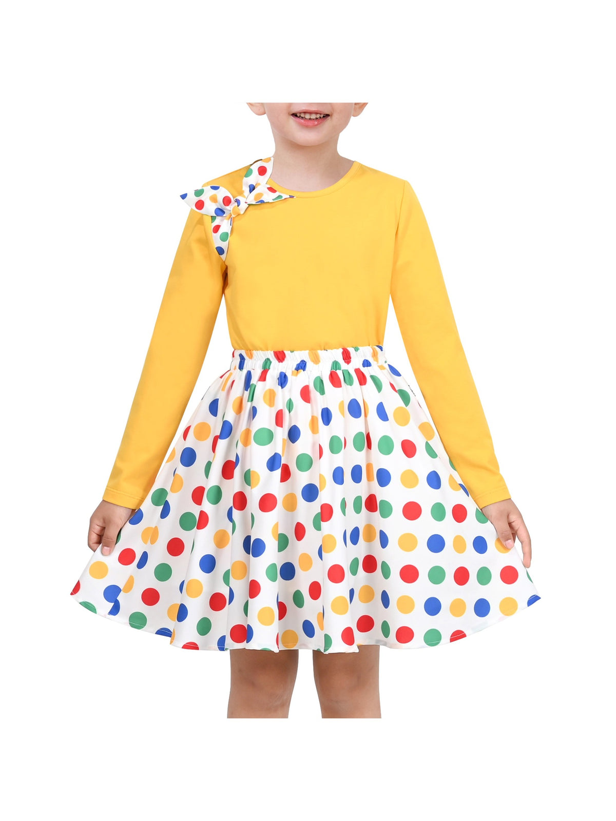 Girls Skirt Set 2 Piece Long Shirt Tutu Skirt Rainbow Multicolor Sequin - Colorful Dot