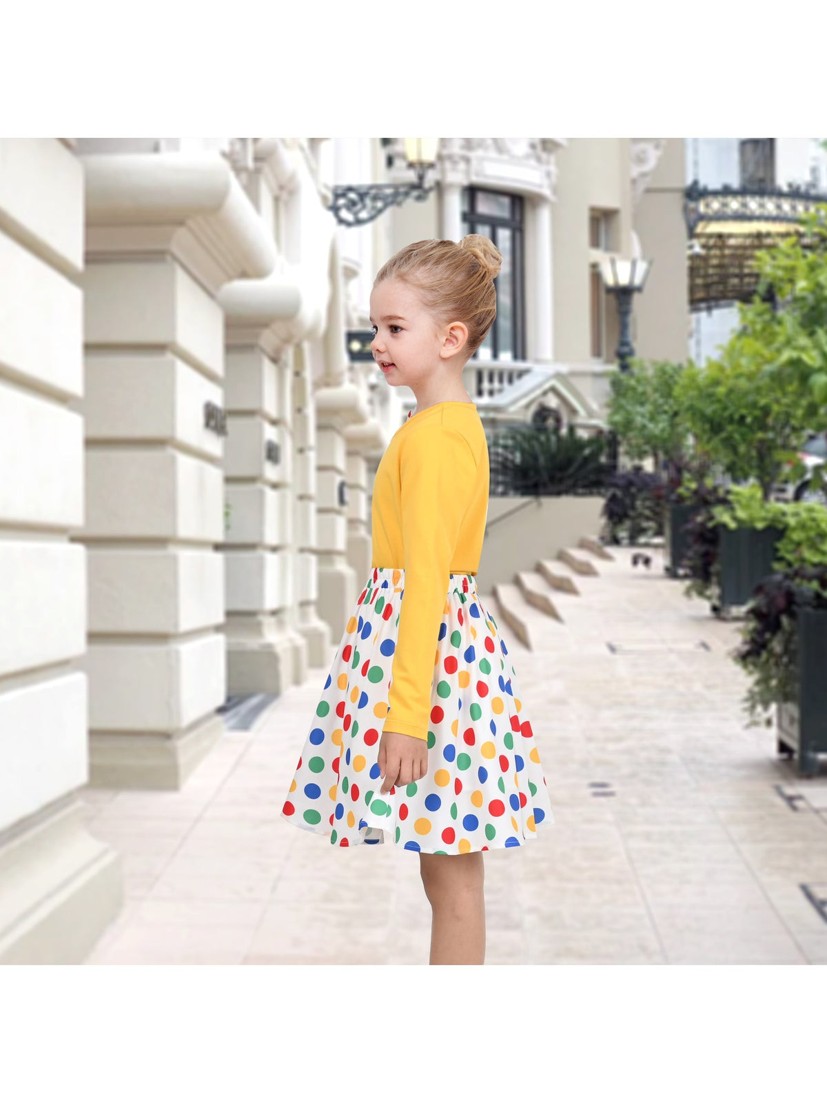 Girls Skirt Set 2 Piece Long Shirt Tutu Skirt Rainbow Multicolor Sequin - Colorful Dot