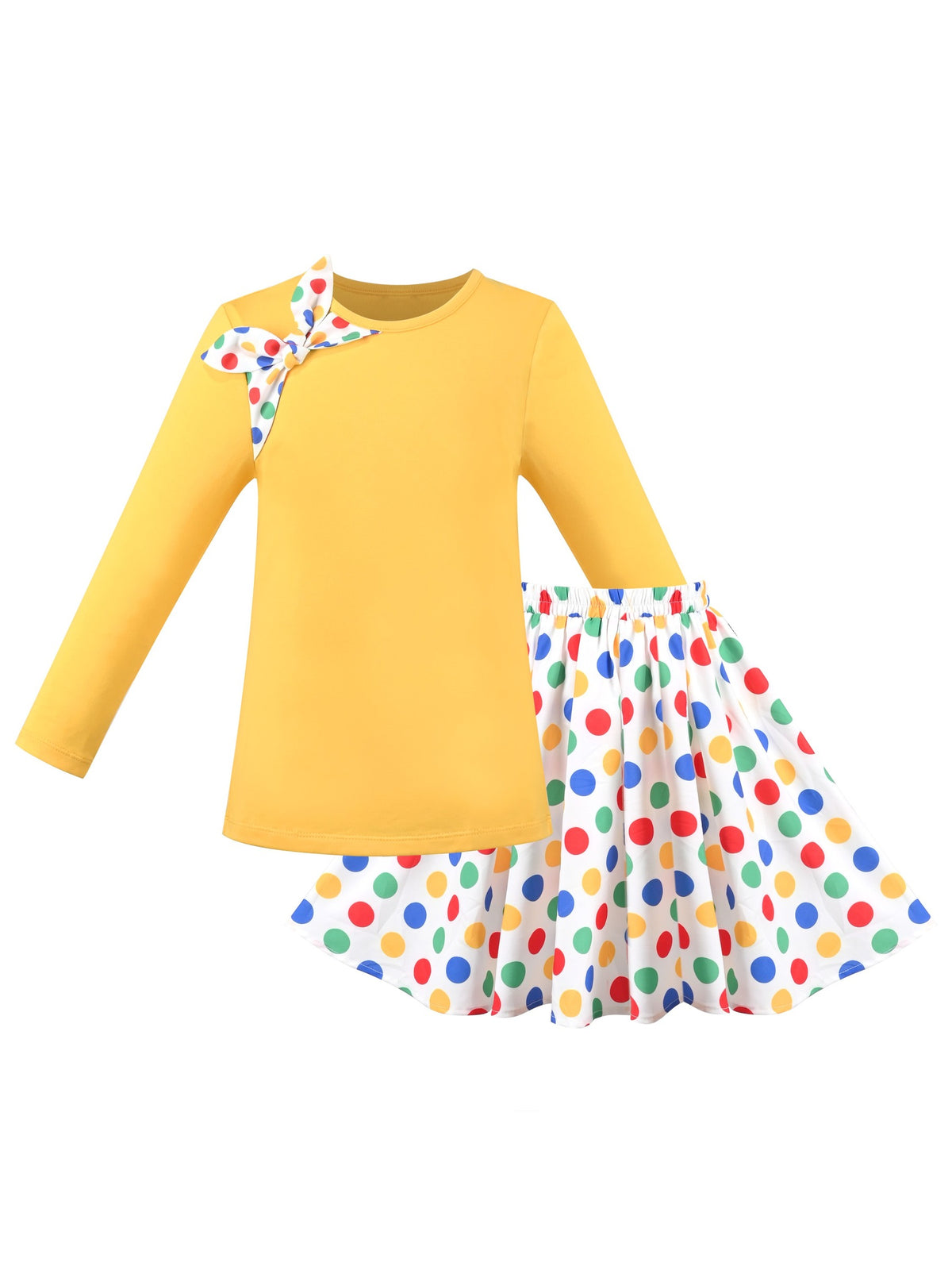 Girls Skirt Set 2 Piece Long Shirt Tutu Skirt Rainbow Multicolor Sequin - Colorful Dot