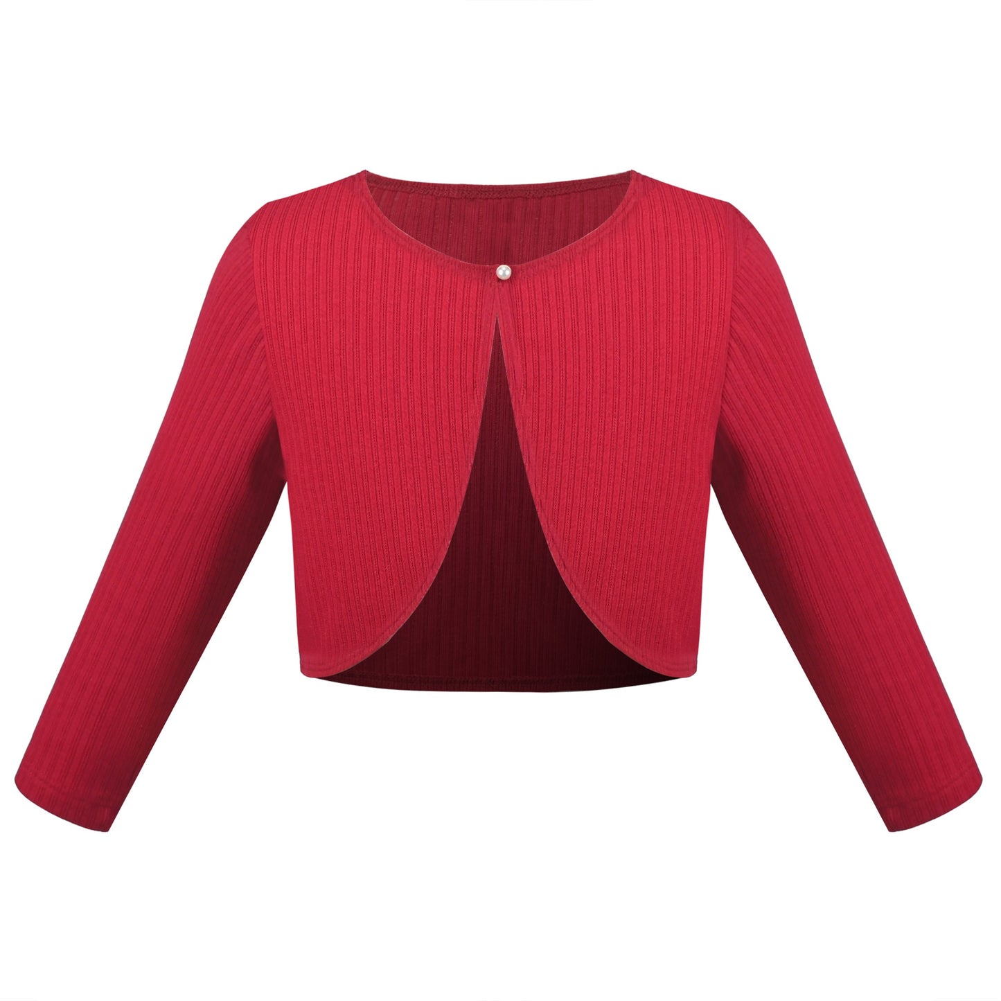 Girls Bolero Shrug Cropped Cardigan Long Sleeve Button Knit Sweater Black Red