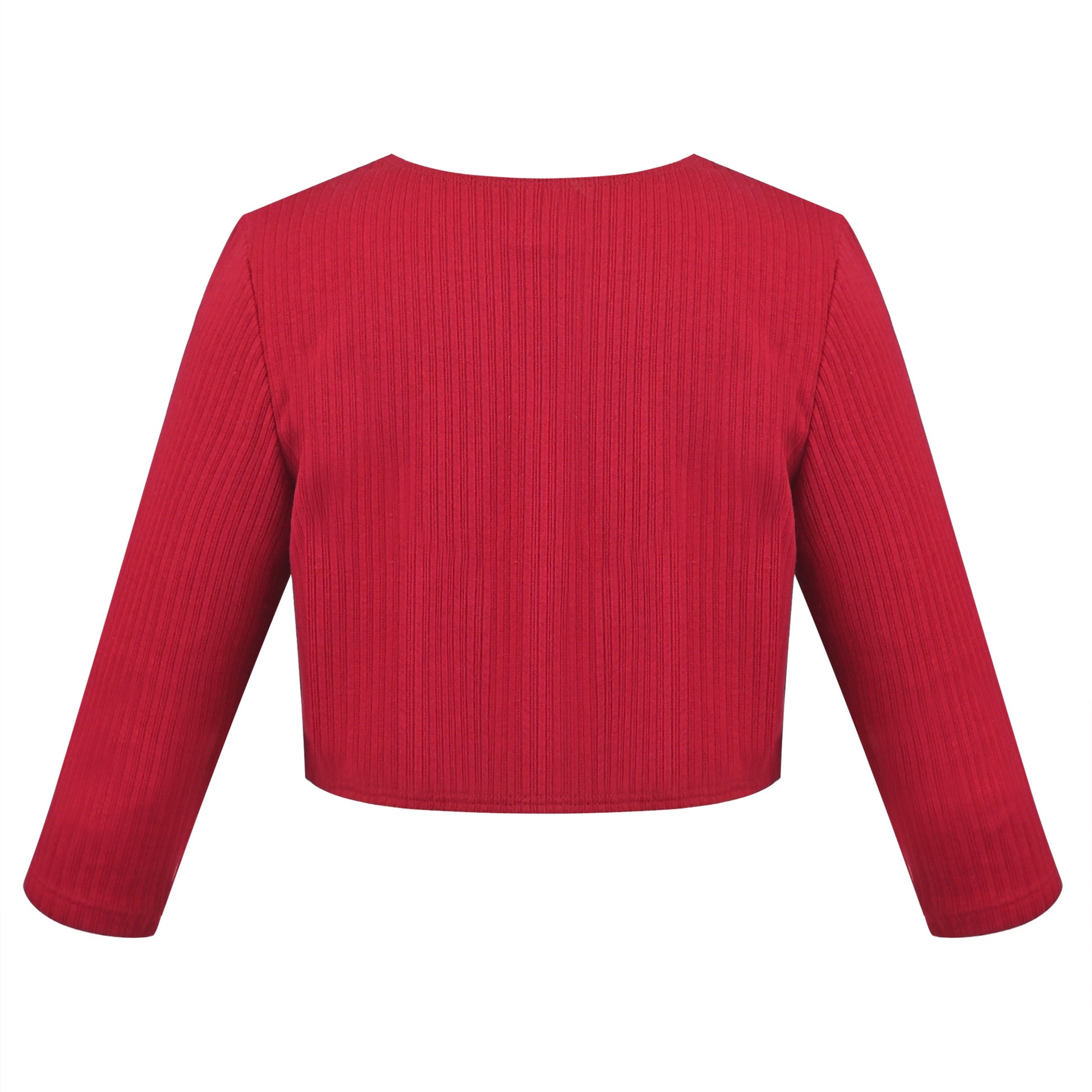 Girls Bolero Shrug Cropped Cardigan Long Sleeve Button Knit Sweater Black Red