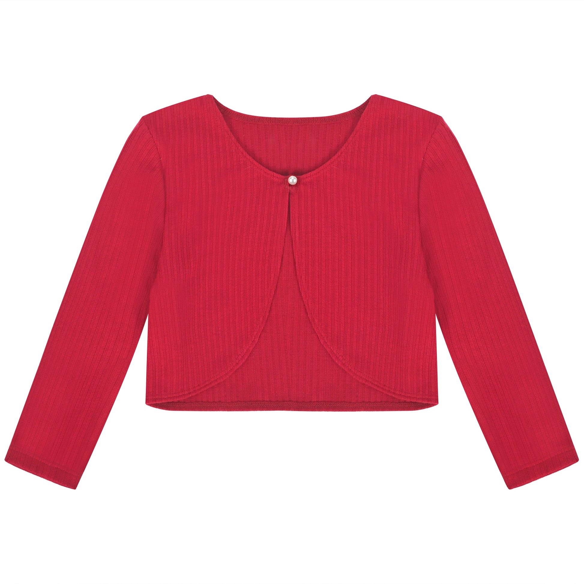 Girls Bolero Shrug Cropped Cardigan Long Sleeve Button Knit Sweater Black Red